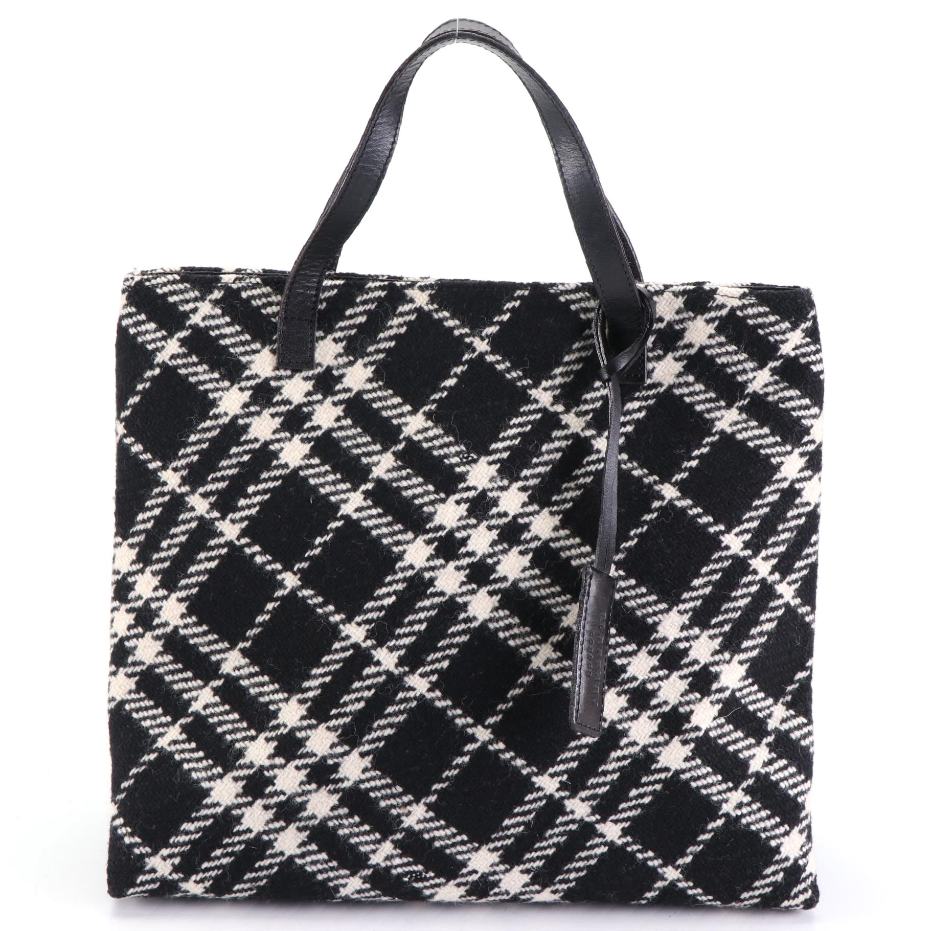 Burberry Handbag in Black and White Wool Check with Leather Trim