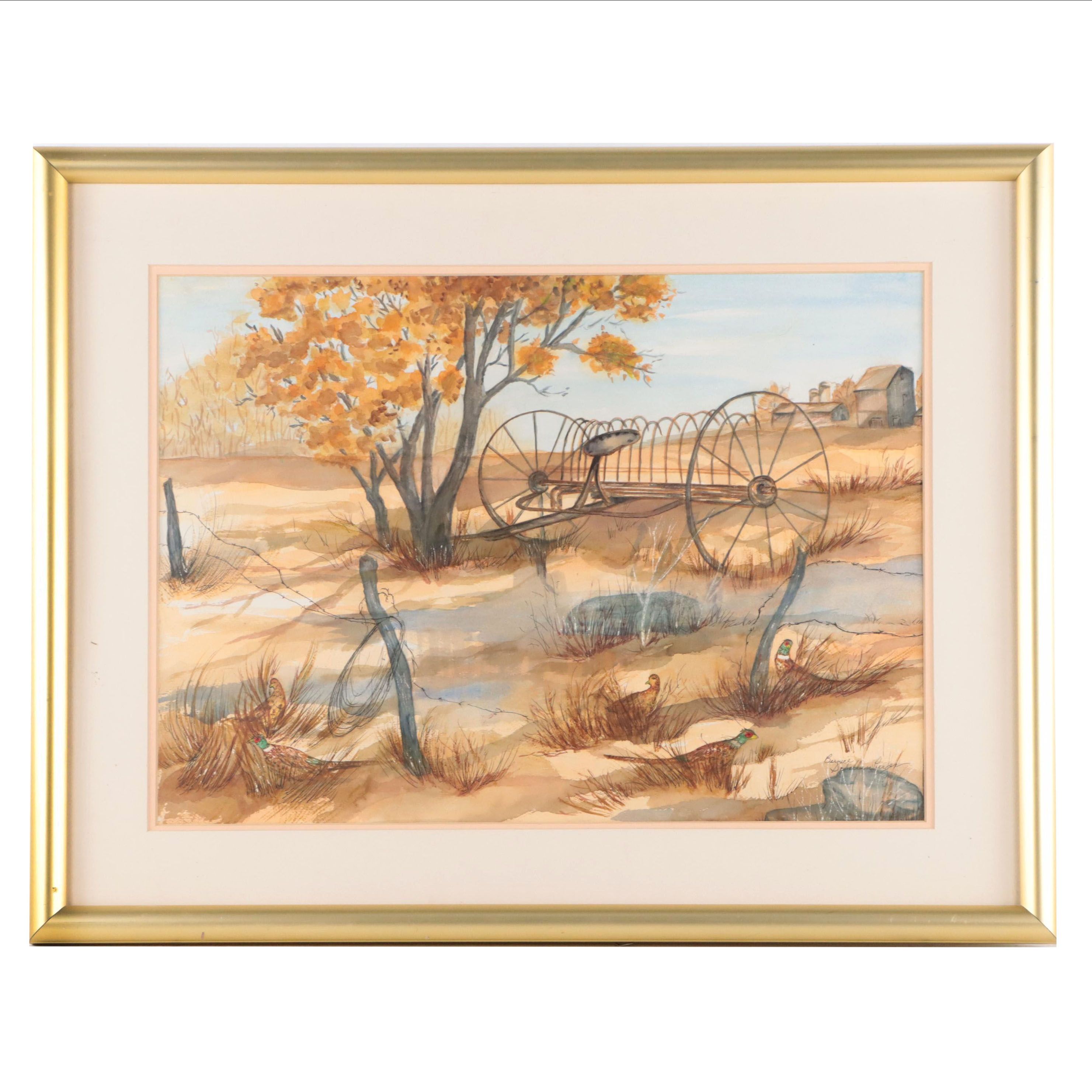 Bernice Schellenberger Watercolor Painting of Farm Scene