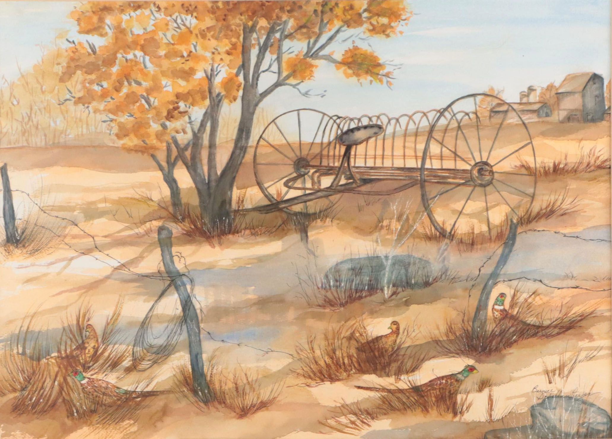 Bernice Schellenberger Watercolor Painting of Farm Scene