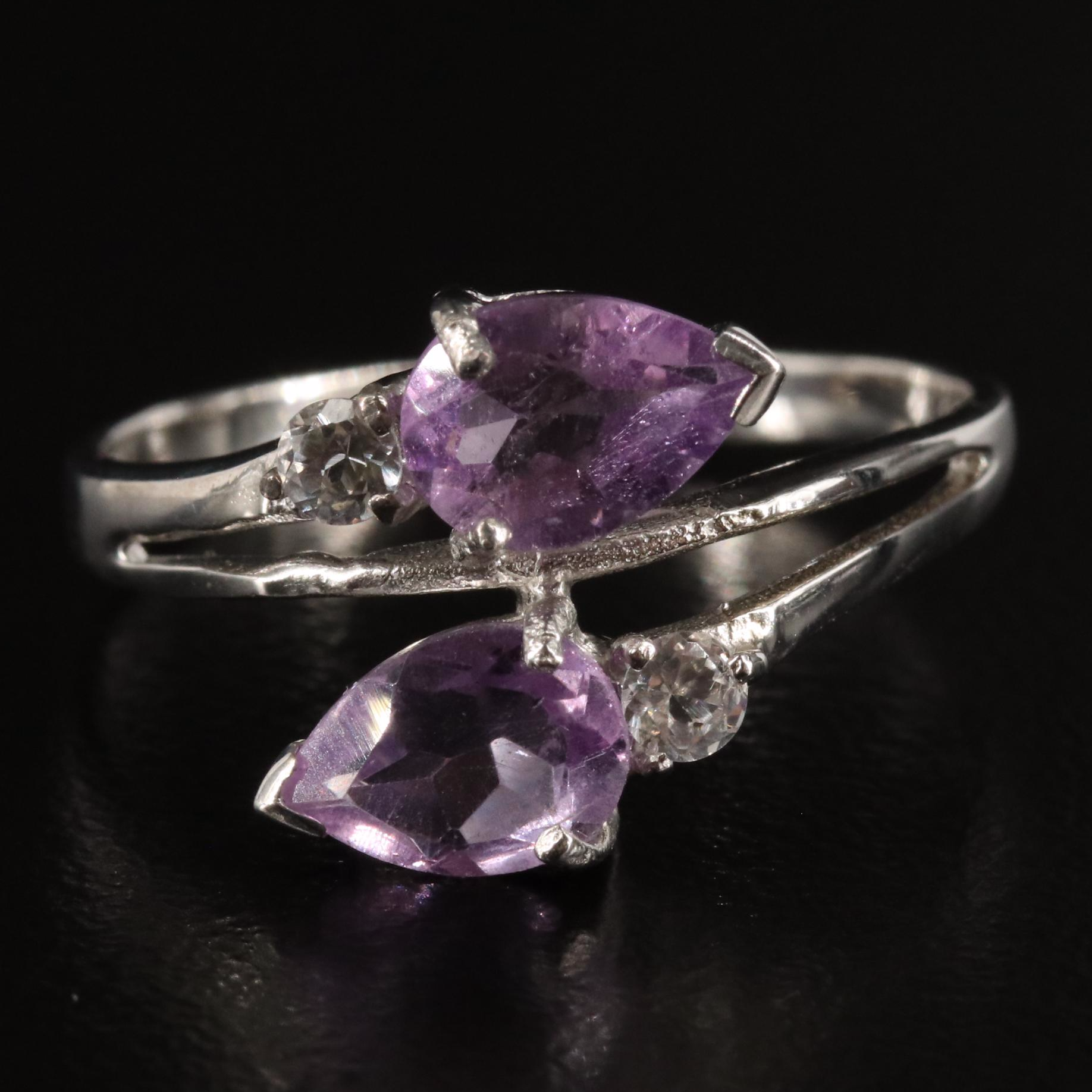 Sterling Amethyst and White Topaz Bypass Ring