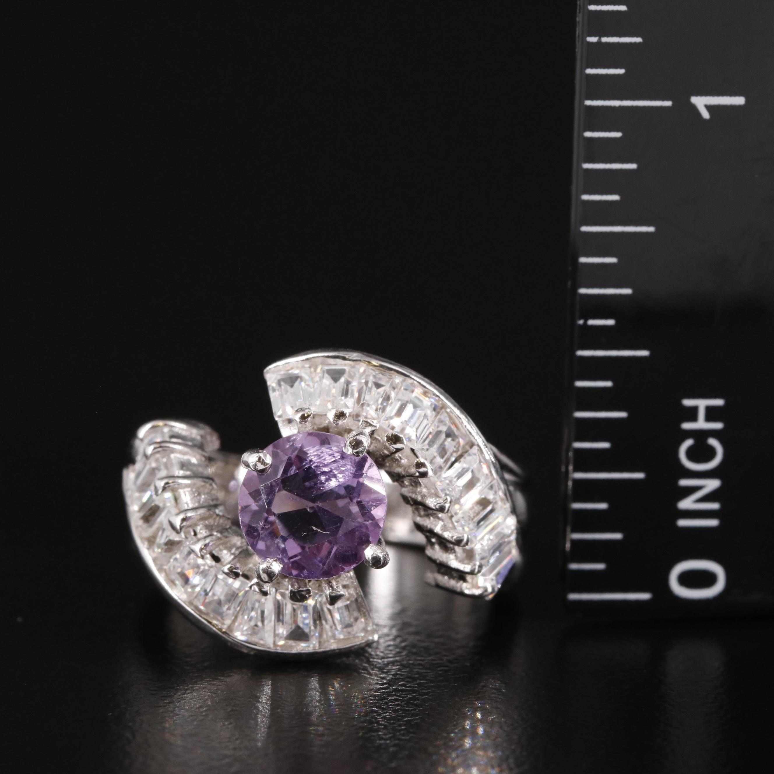 Sterling Amethyst and Cubic Zirconia Bypass Ring