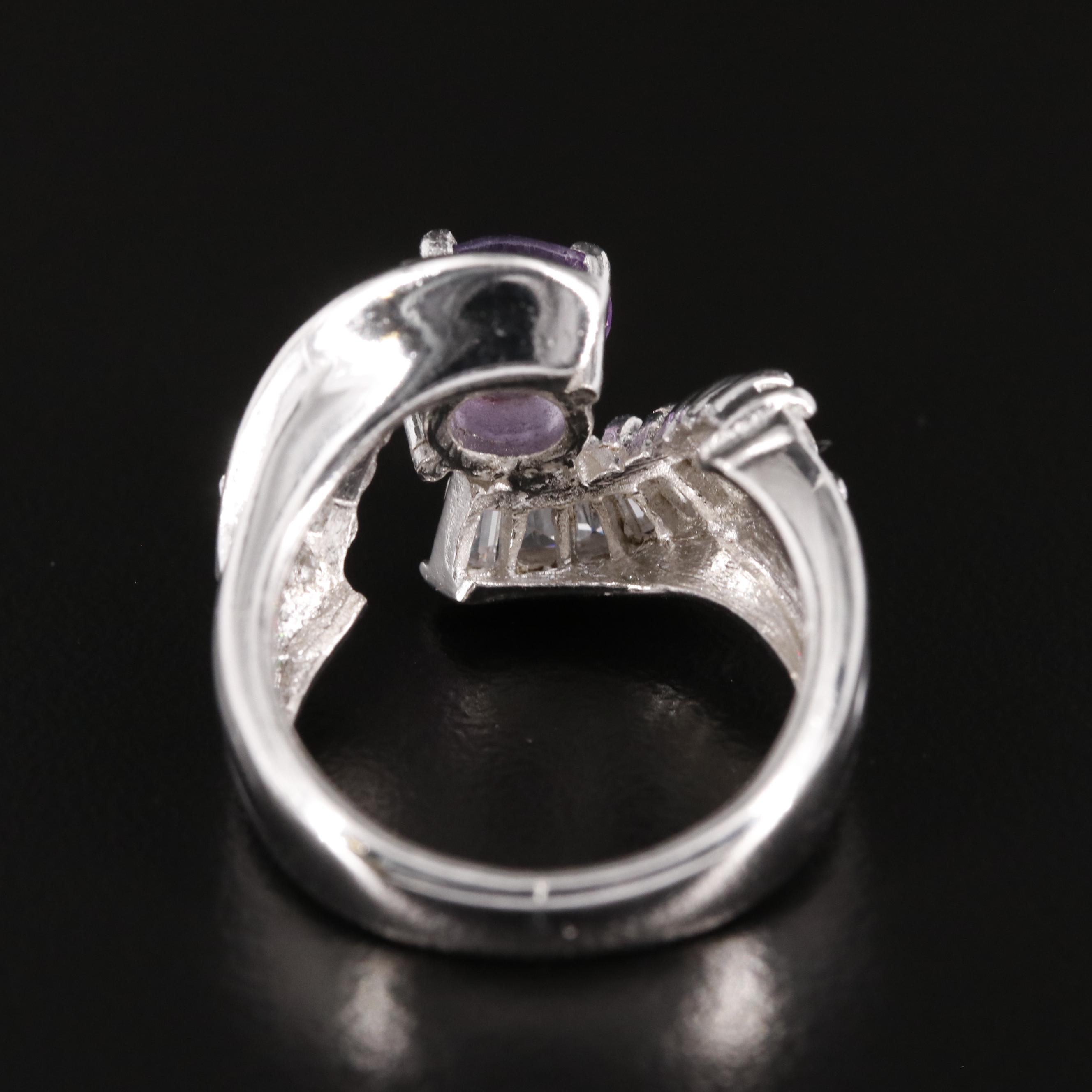 Sterling Amethyst and Cubic Zirconia Bypass Ring