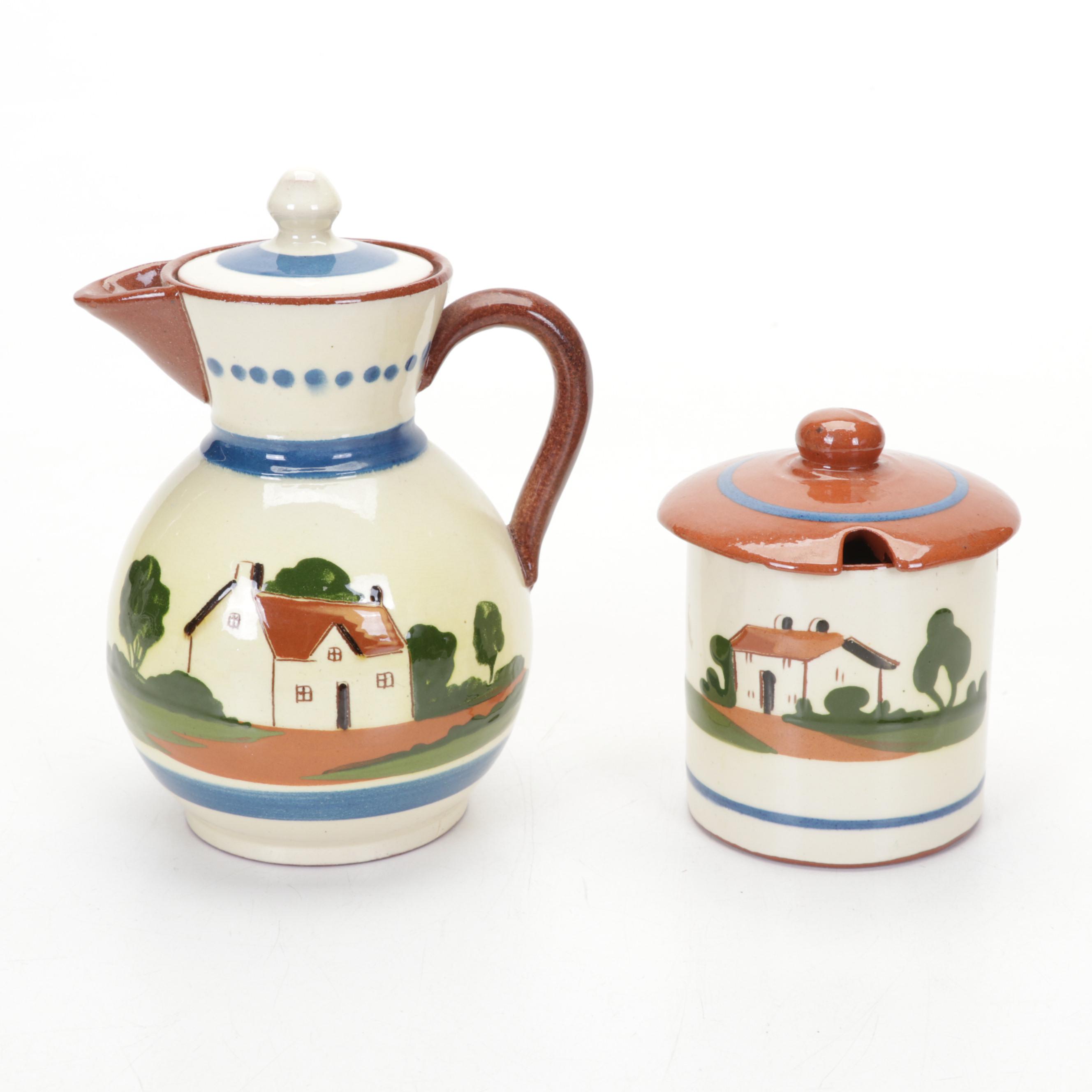 Torquay Pottery Mottoware Dishes With Betty Talbott Butter Dish and Redware