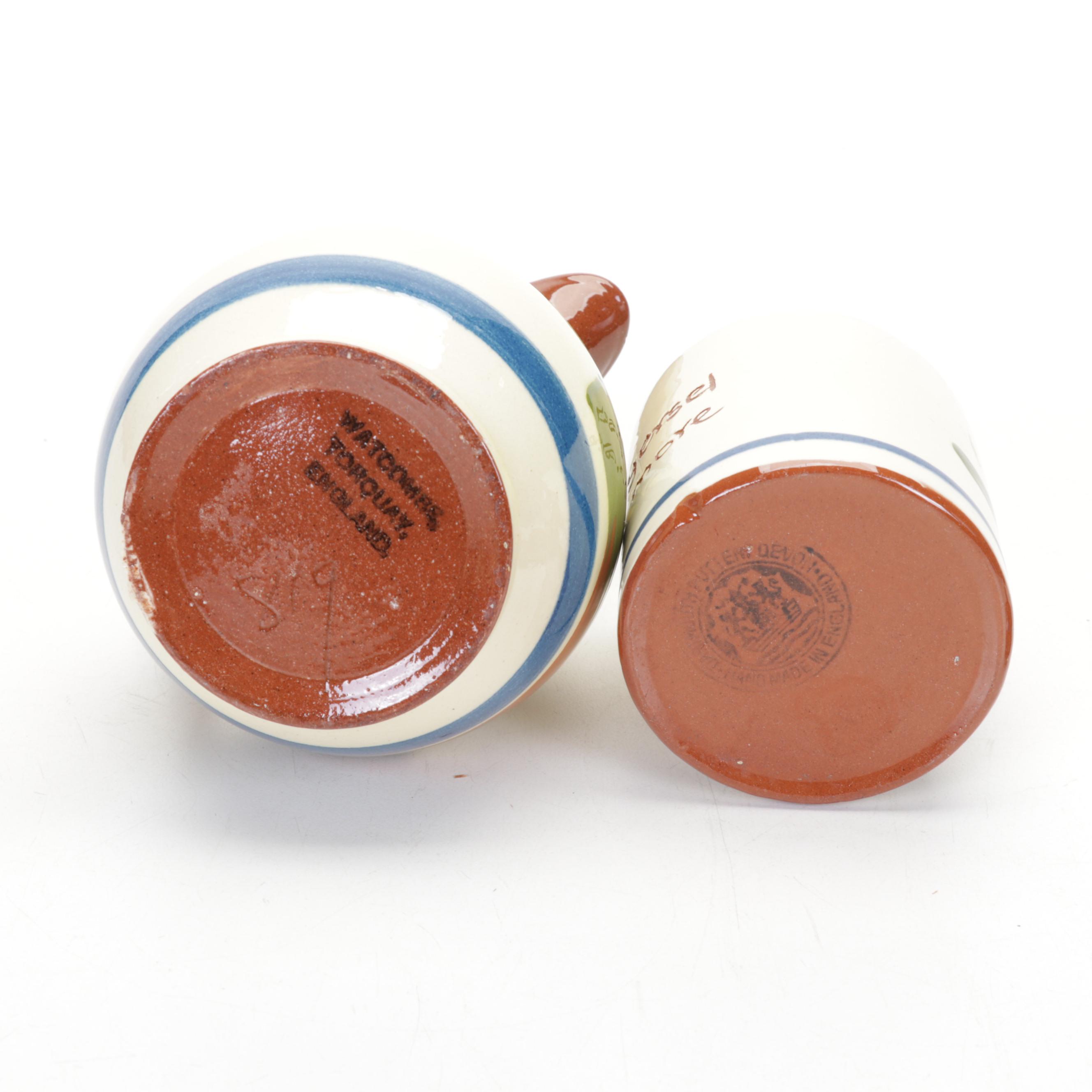 Torquay Pottery Mottoware Dishes With Betty Talbott Butter Dish and Redware