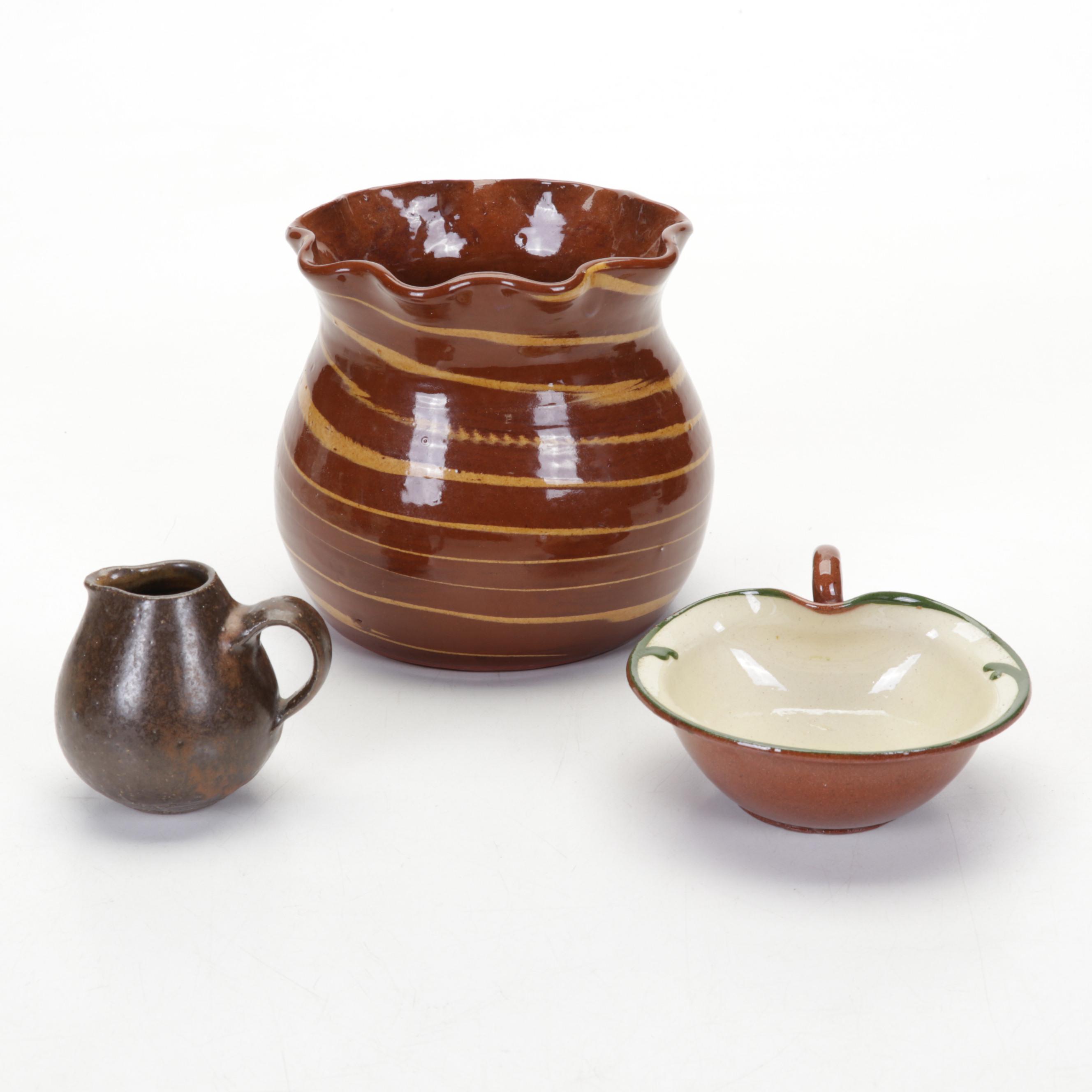 Torquay Pottery Mottoware Dishes With Betty Talbott Butter Dish and Redware