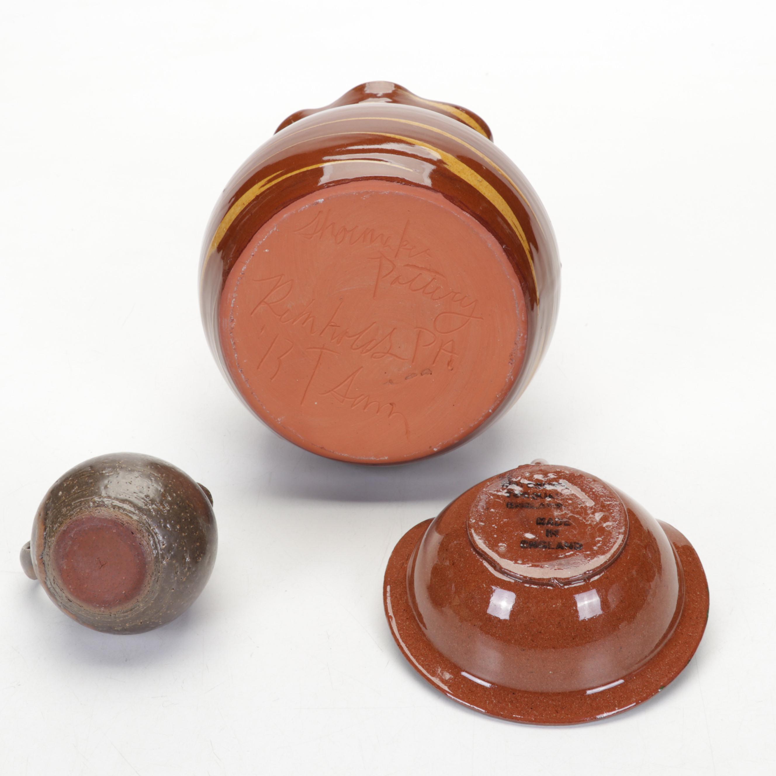 Torquay Pottery Mottoware Dishes With Betty Talbott Butter Dish and Redware