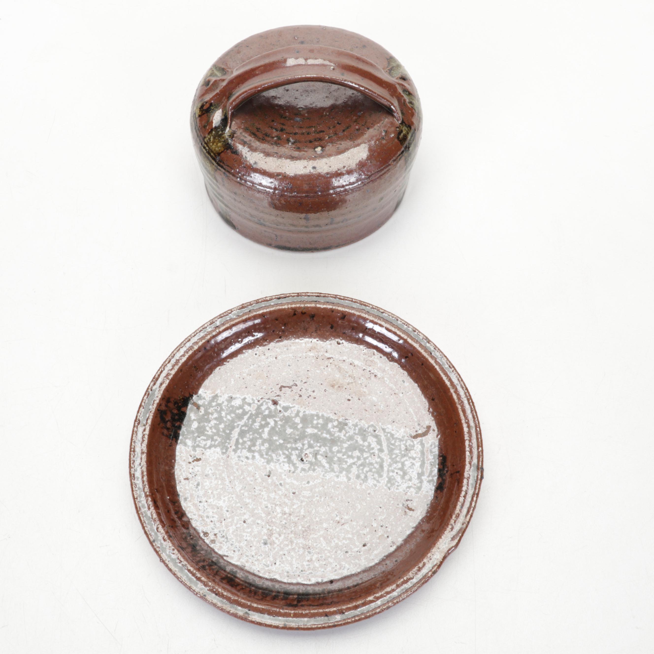 Torquay Pottery Mottoware Dishes With Betty Talbott Butter Dish and Redware