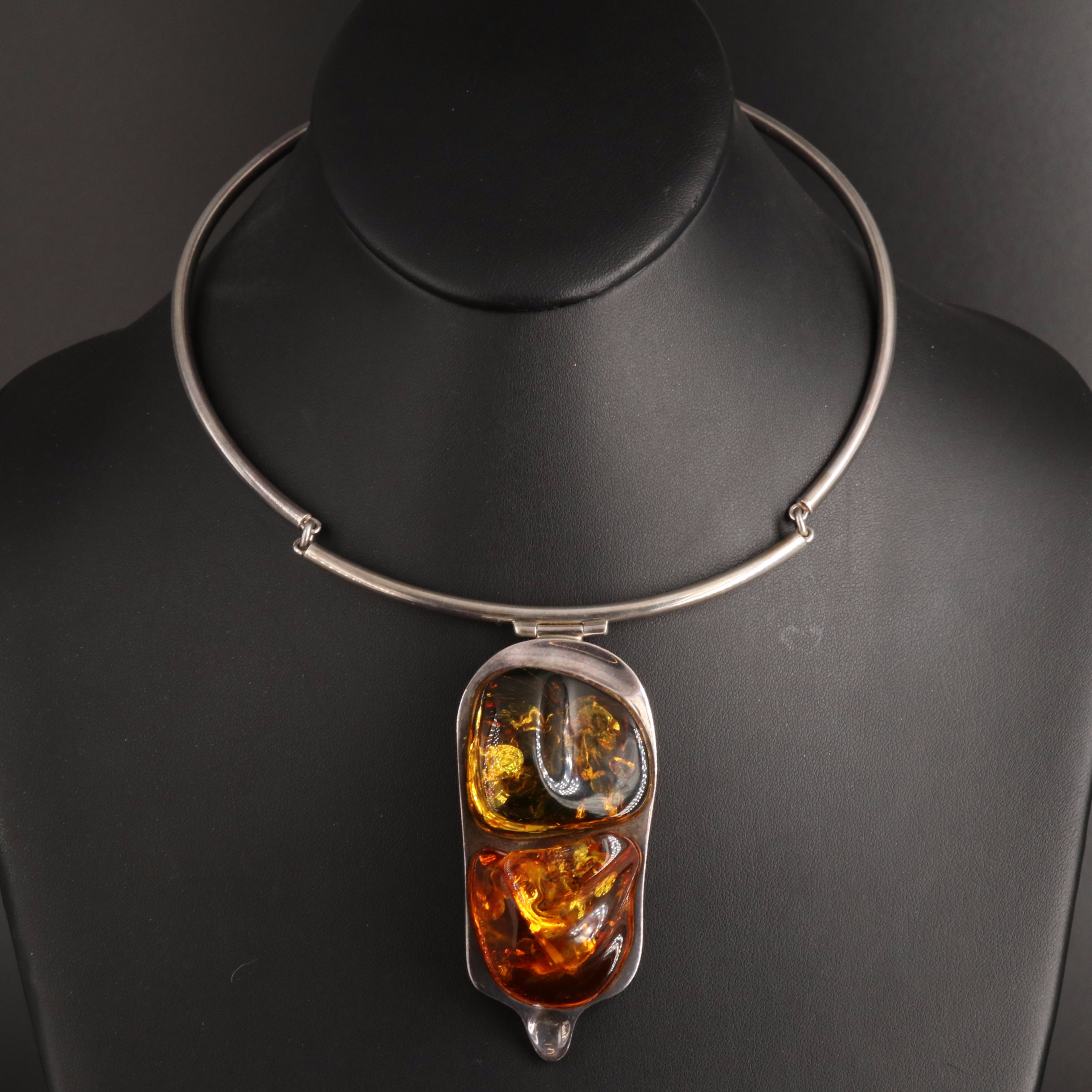 Sterling Amber Necklace