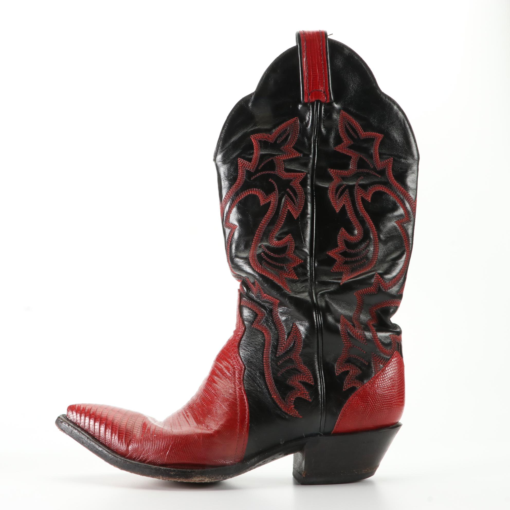 Tony Lama Lizard Skin and Embroidered Leather Western Boots