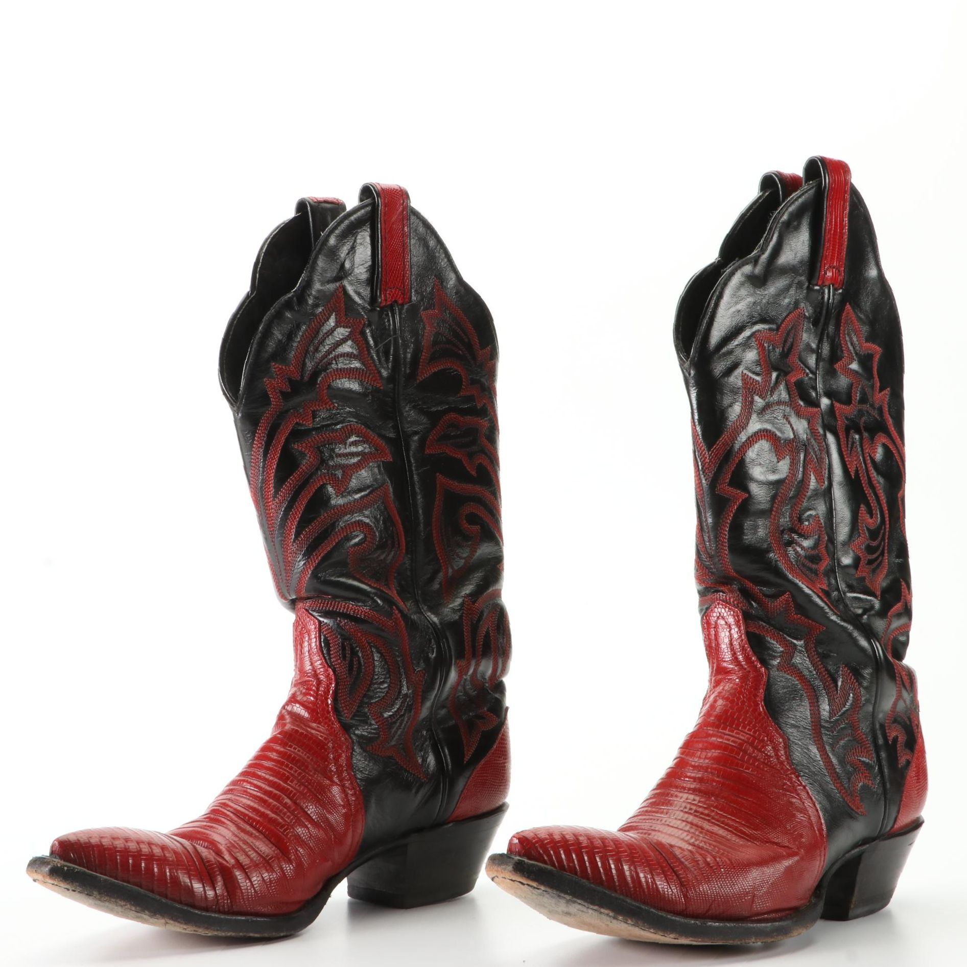 Tony Lama Lizard Skin and Embroidered Leather Western Boots