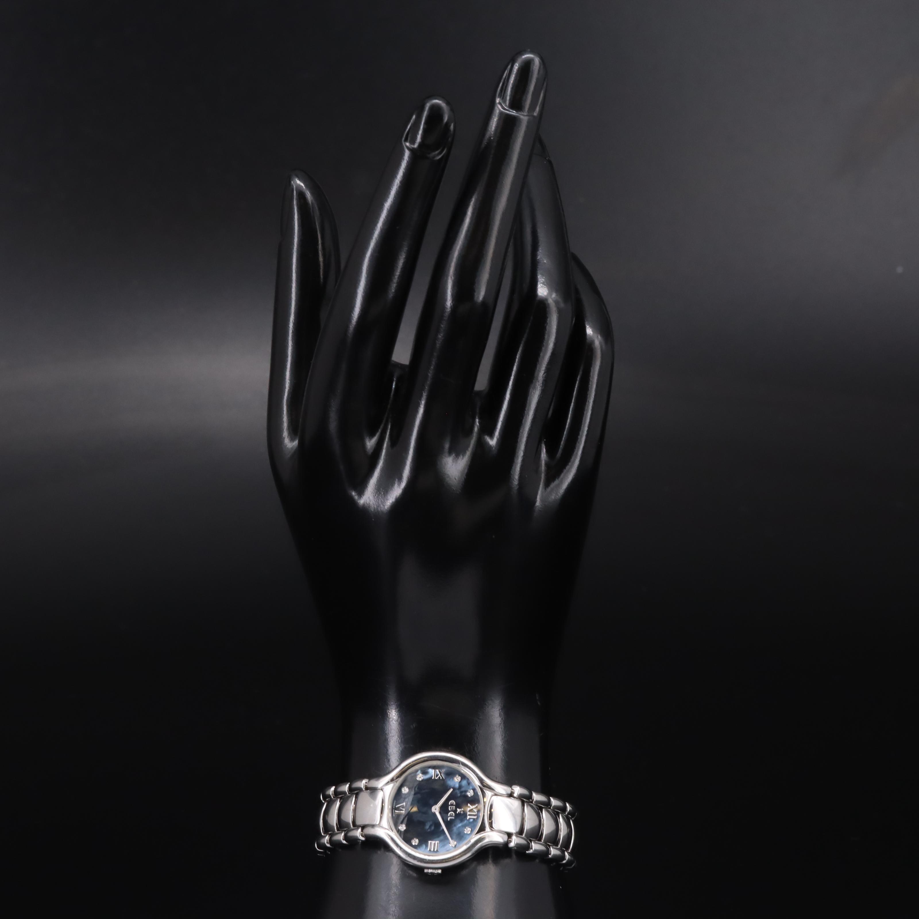 Stainless Steel Ebel Beluga Black Mother-of-Pearl and Diamond Dial Watch