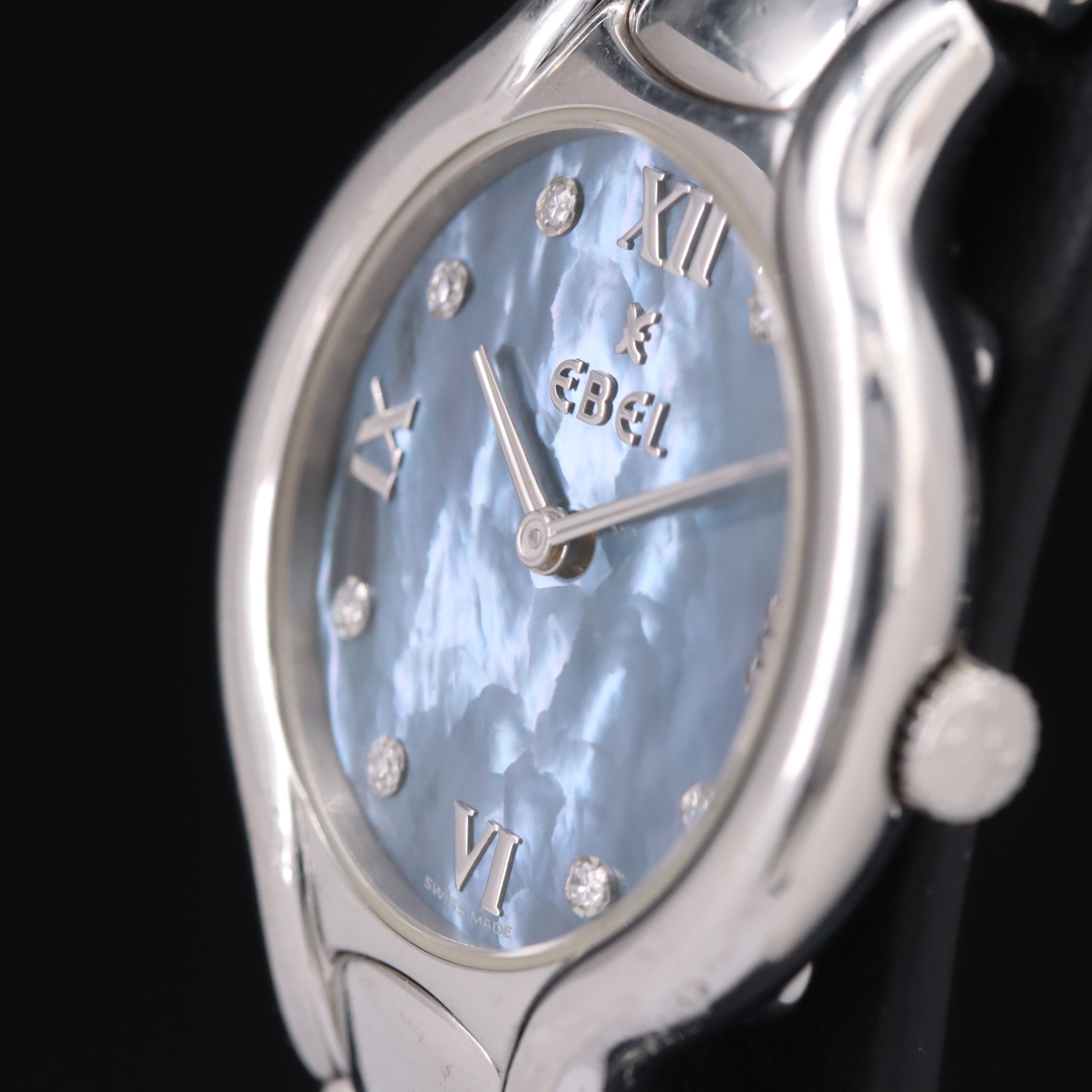 Stainless Steel Ebel Beluga Black Mother-of-Pearl and Diamond Dial Watch