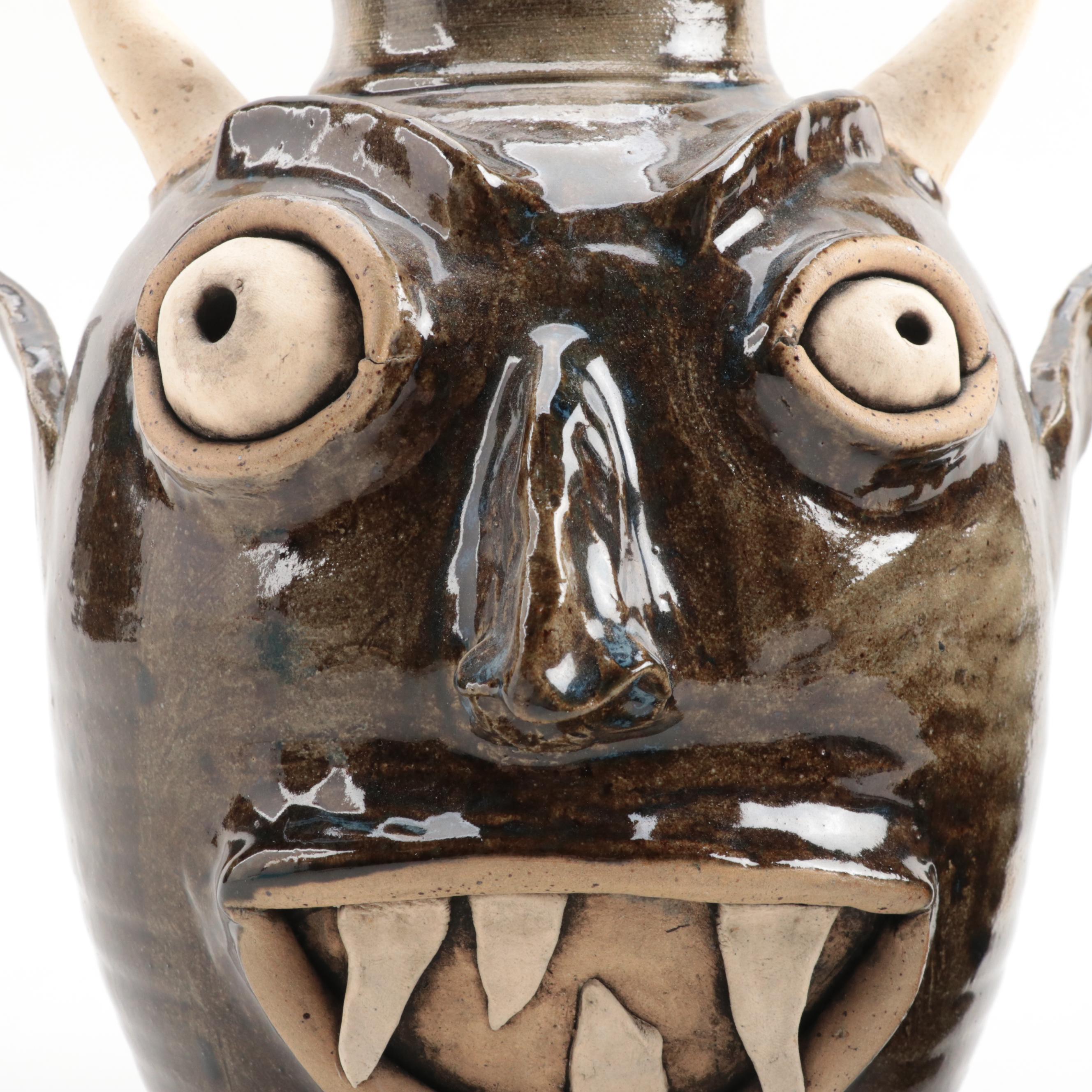 Artist Signed Stoneware Face Jugs, 1990s