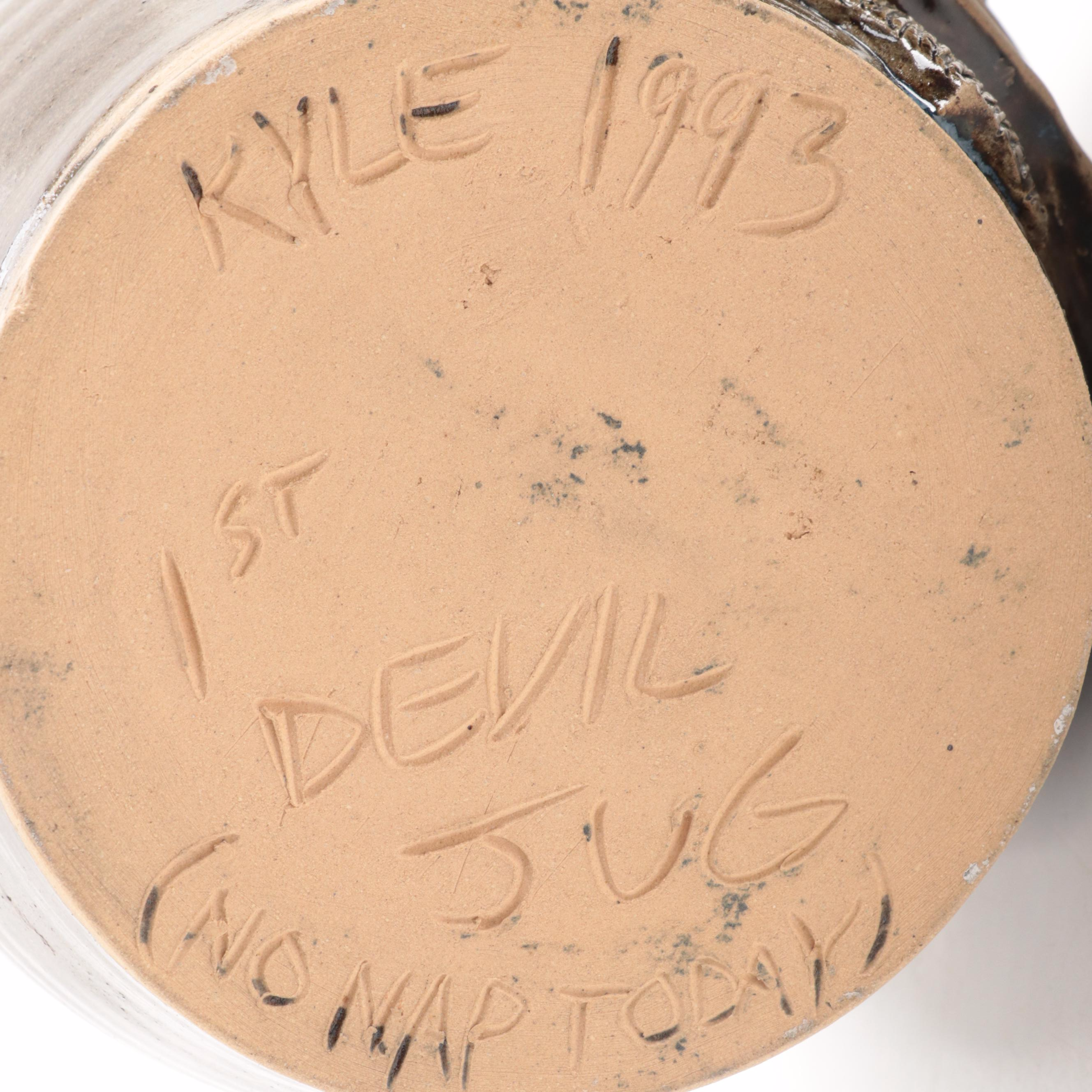 Artist Signed Stoneware Face Jugs, 1990s