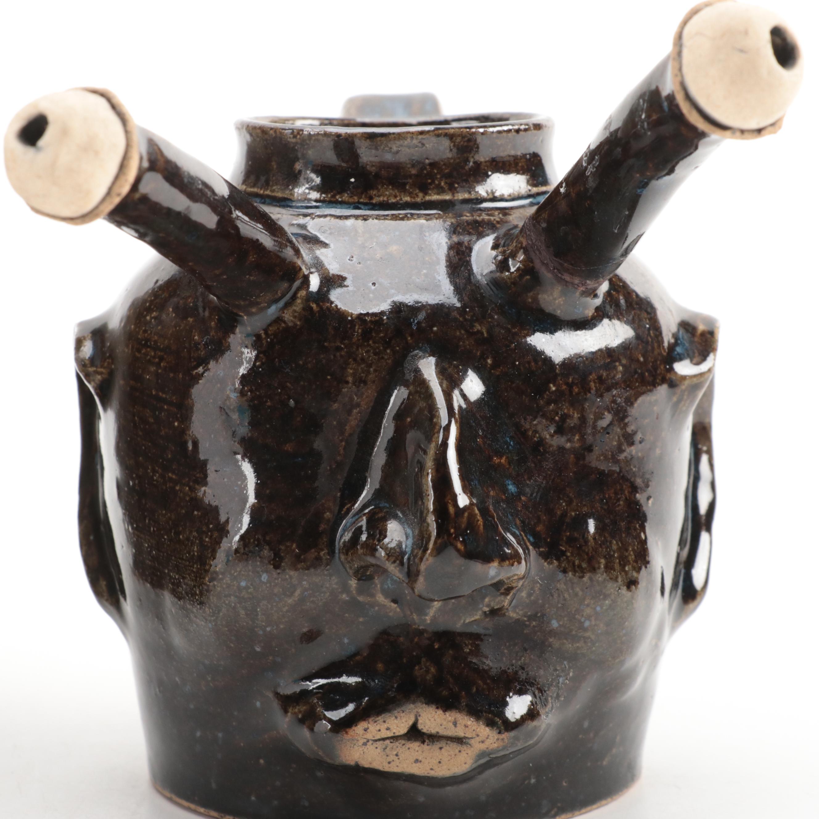 Artist Signed Stoneware Face Jugs, 1990s