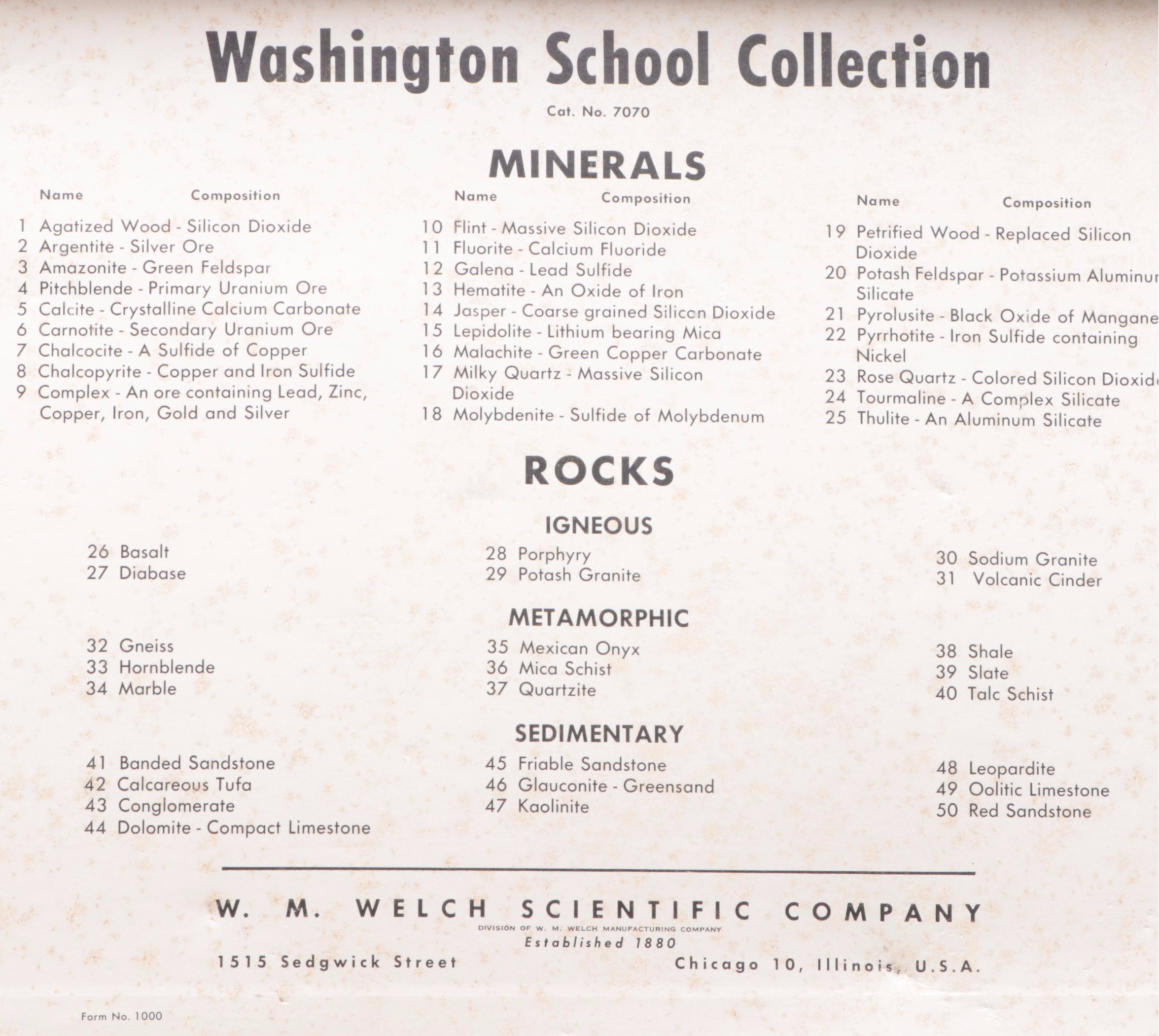 W.M. Welch Scientific Co. Rock and Mineral School Collection Display Case