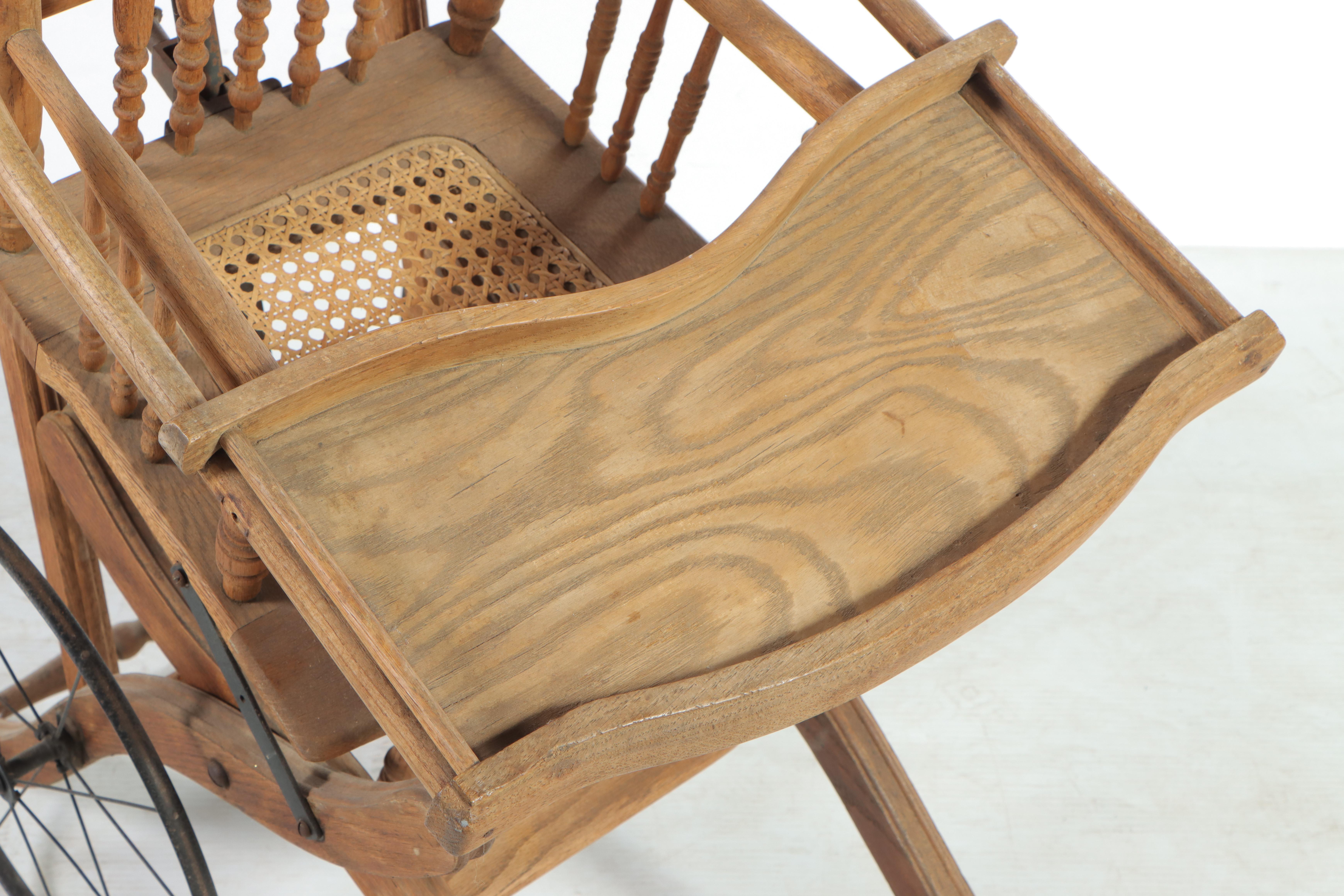 Late Victorian Oak Convertible High Chair/Stroller