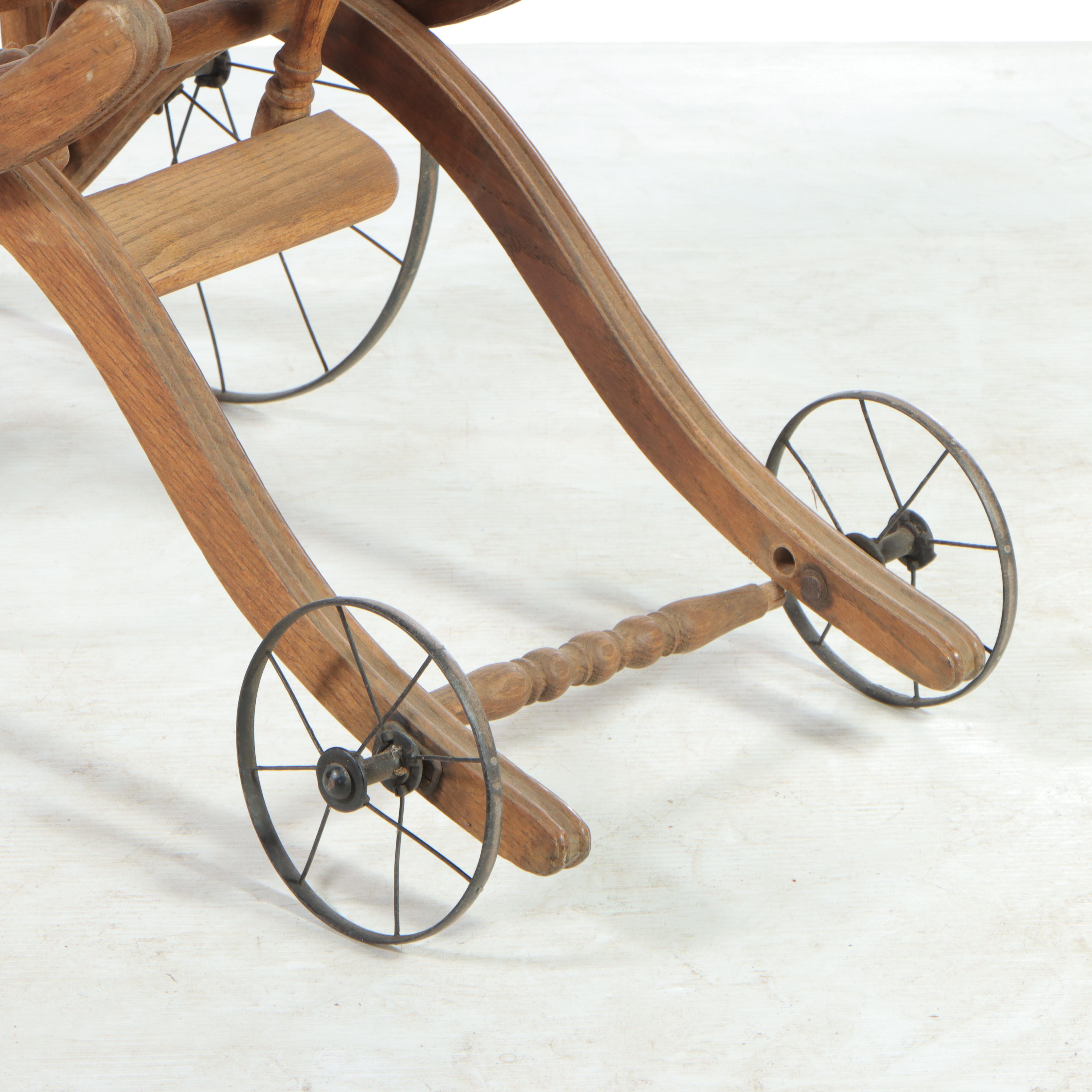 Late Victorian Oak Convertible High Chair/Stroller