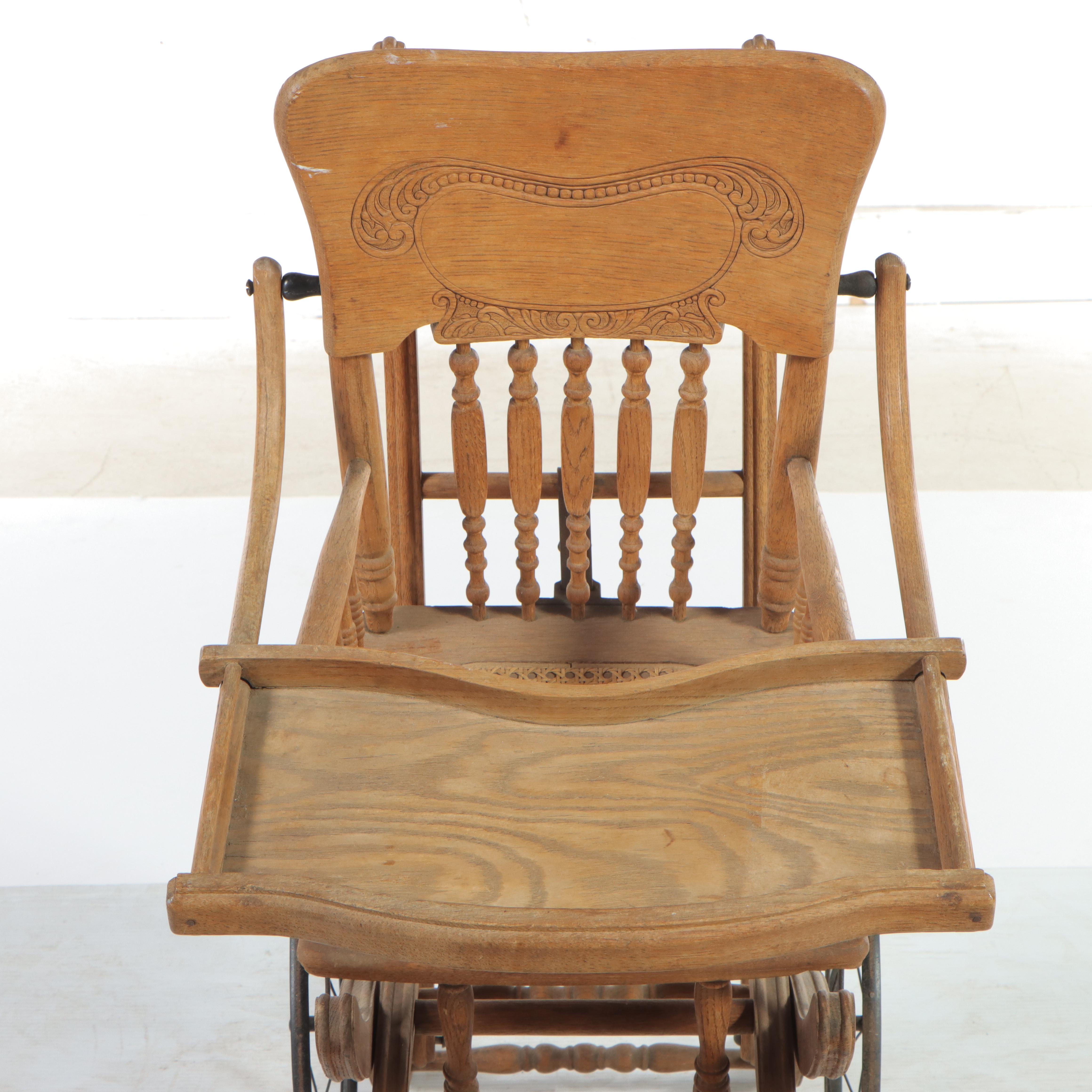 Late Victorian Oak Convertible High Chair/Stroller