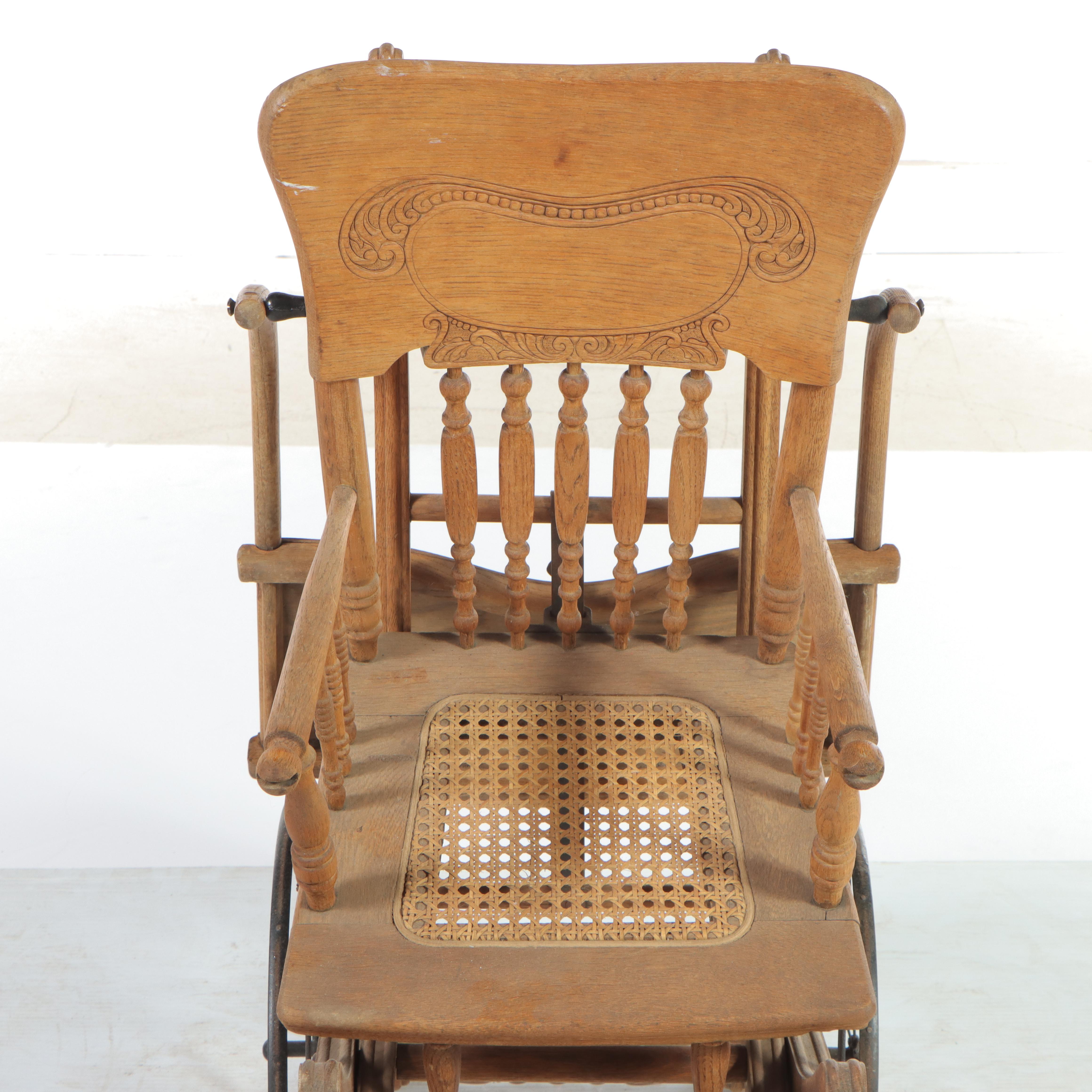 Late Victorian Oak Convertible High Chair/Stroller