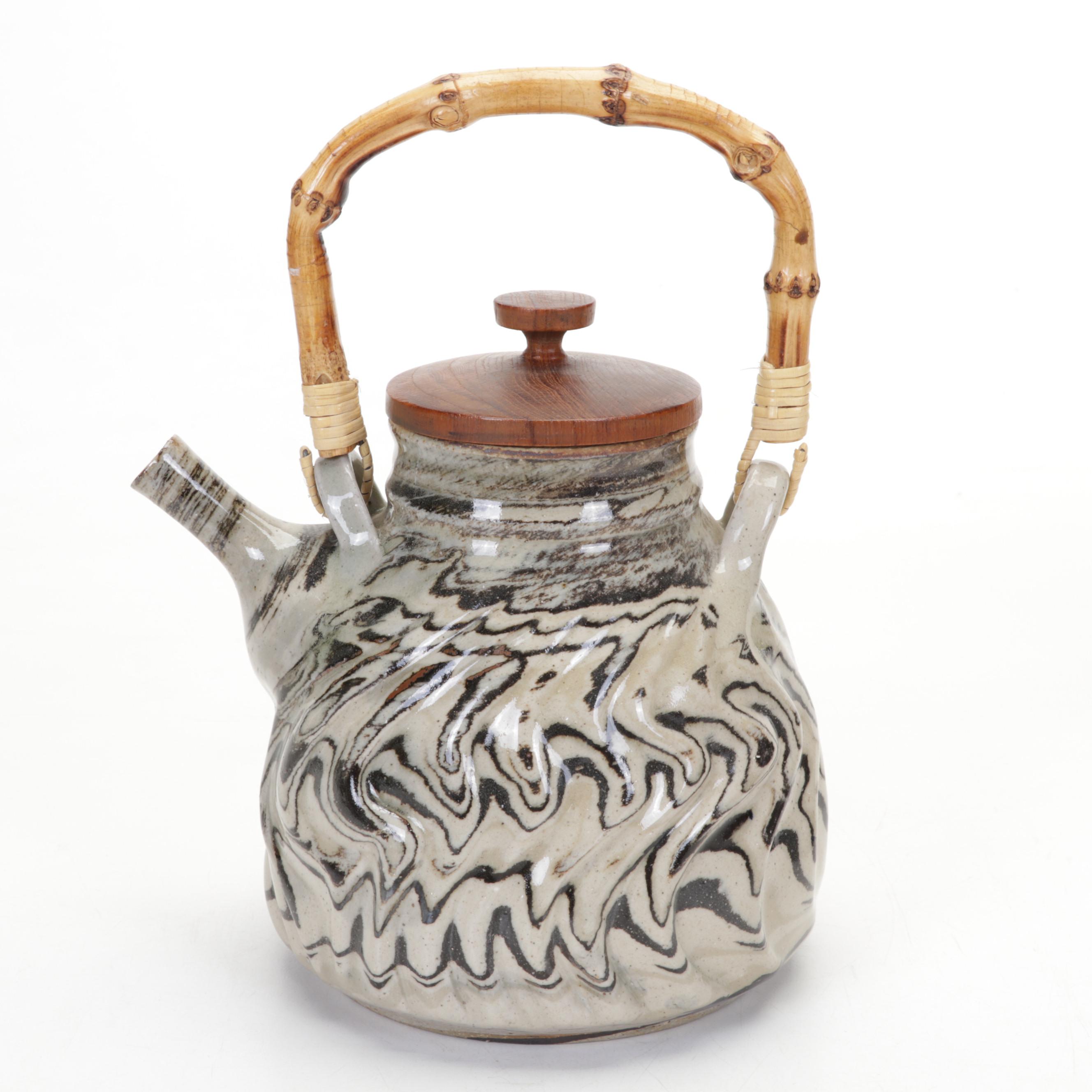 Ban Kajitani Glazed Ceramic Teapot With Studio Pottery Saucers