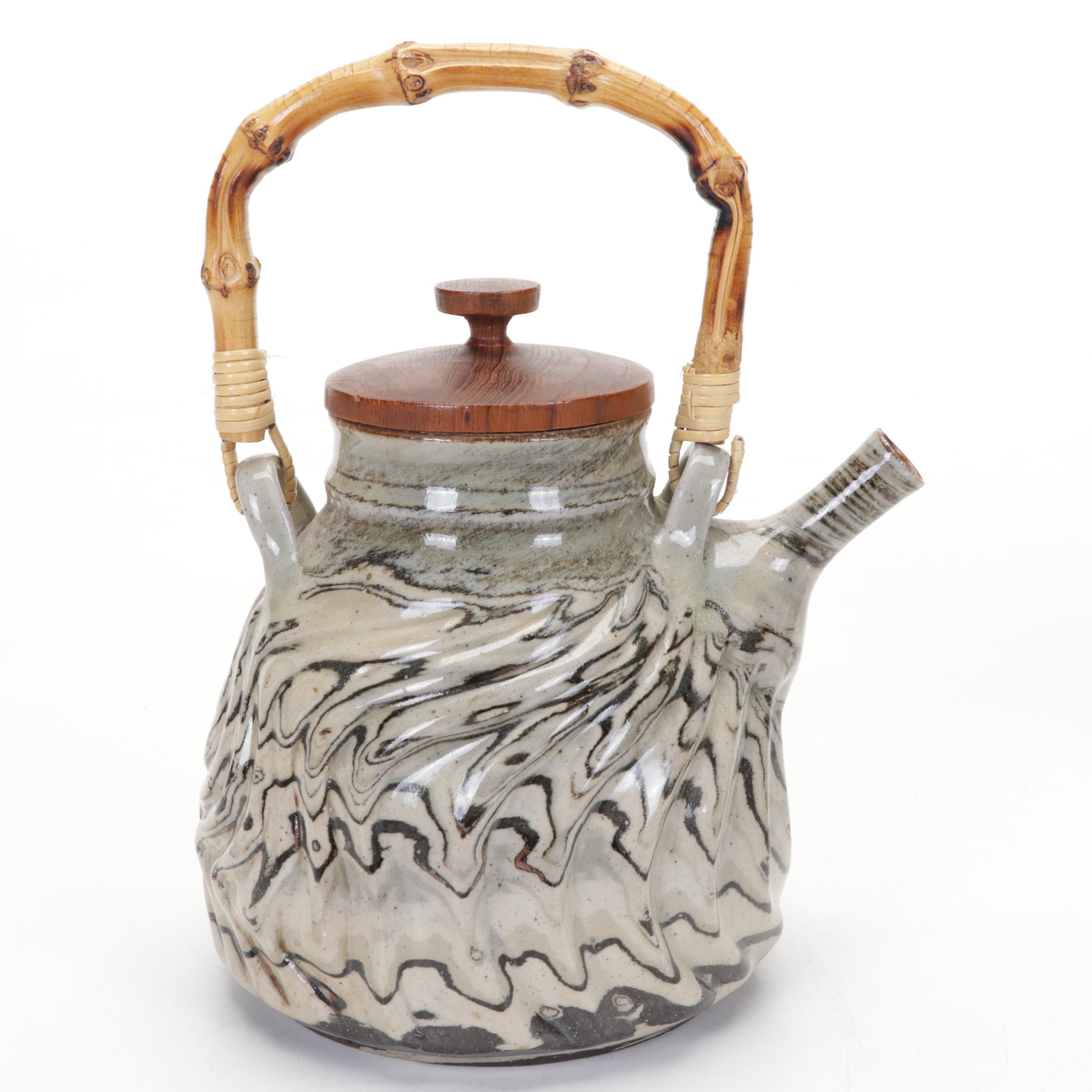 Ban Kajitani Glazed Ceramic Teapot With Studio Pottery Saucers