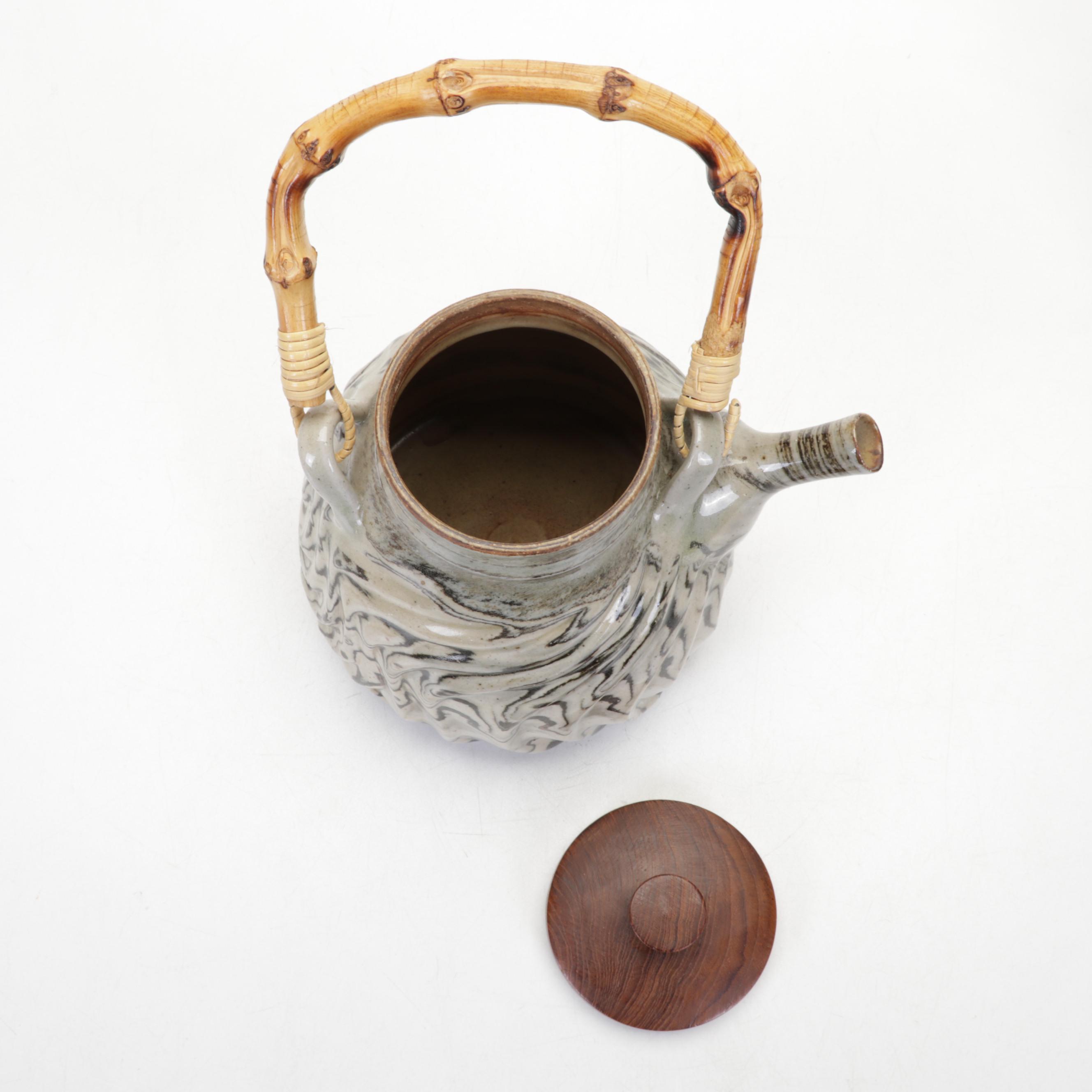 Ban Kajitani Glazed Ceramic Teapot With Studio Pottery Saucers