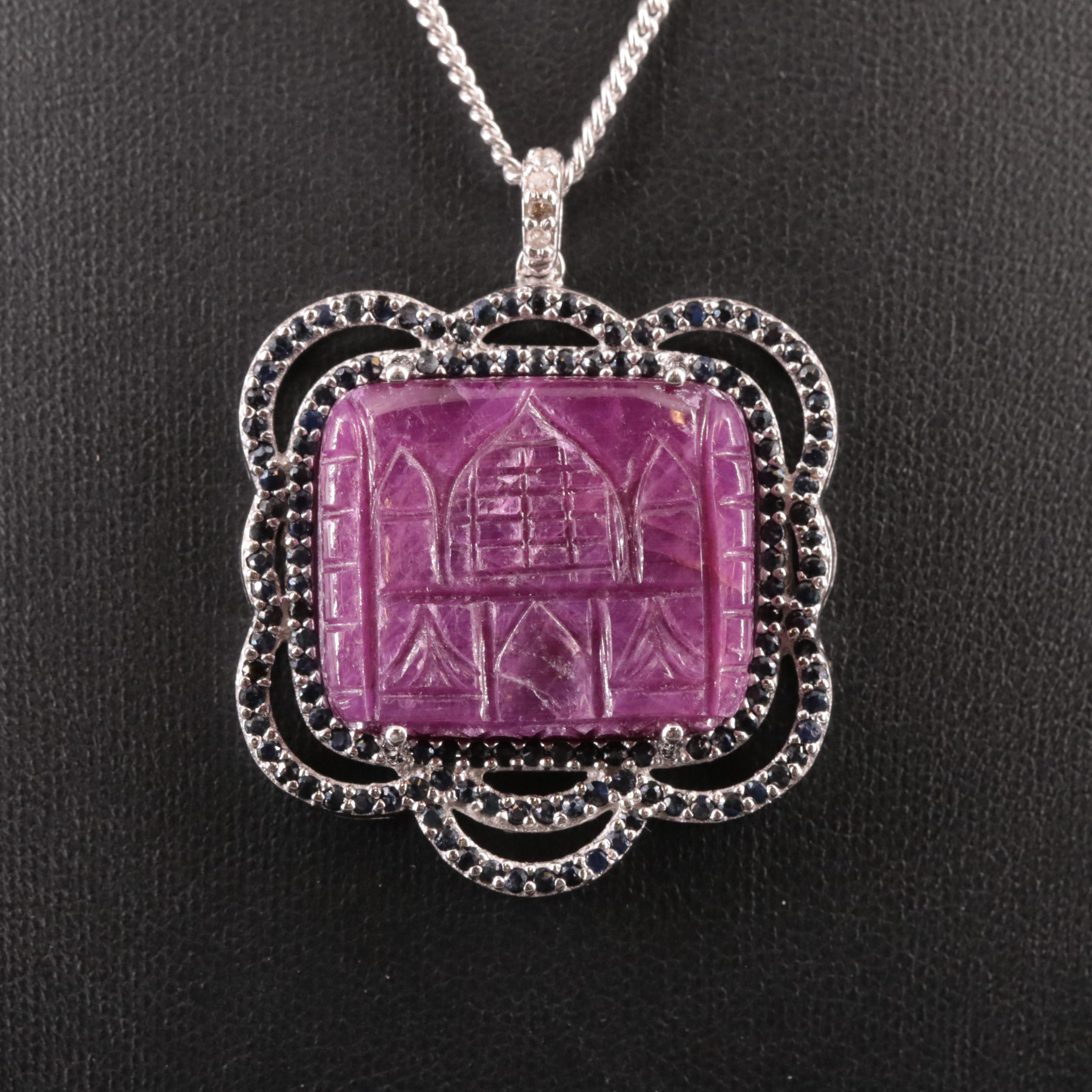 Sterling Sapphire, Diamond and Cubic Zirconia  Pendant Necklace