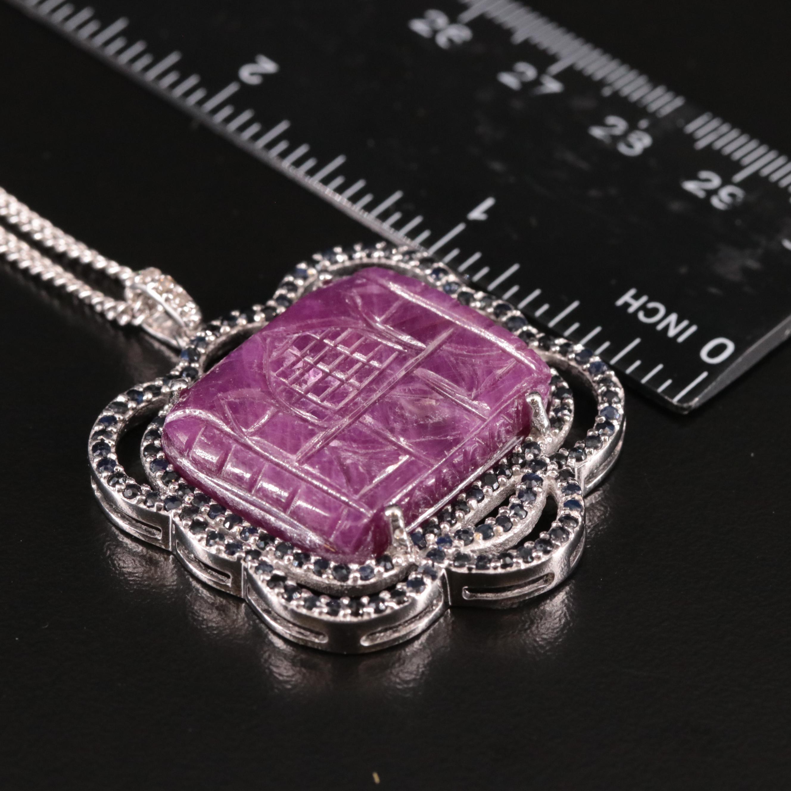 Sterling Sapphire, Diamond and Cubic Zirconia  Pendant Necklace