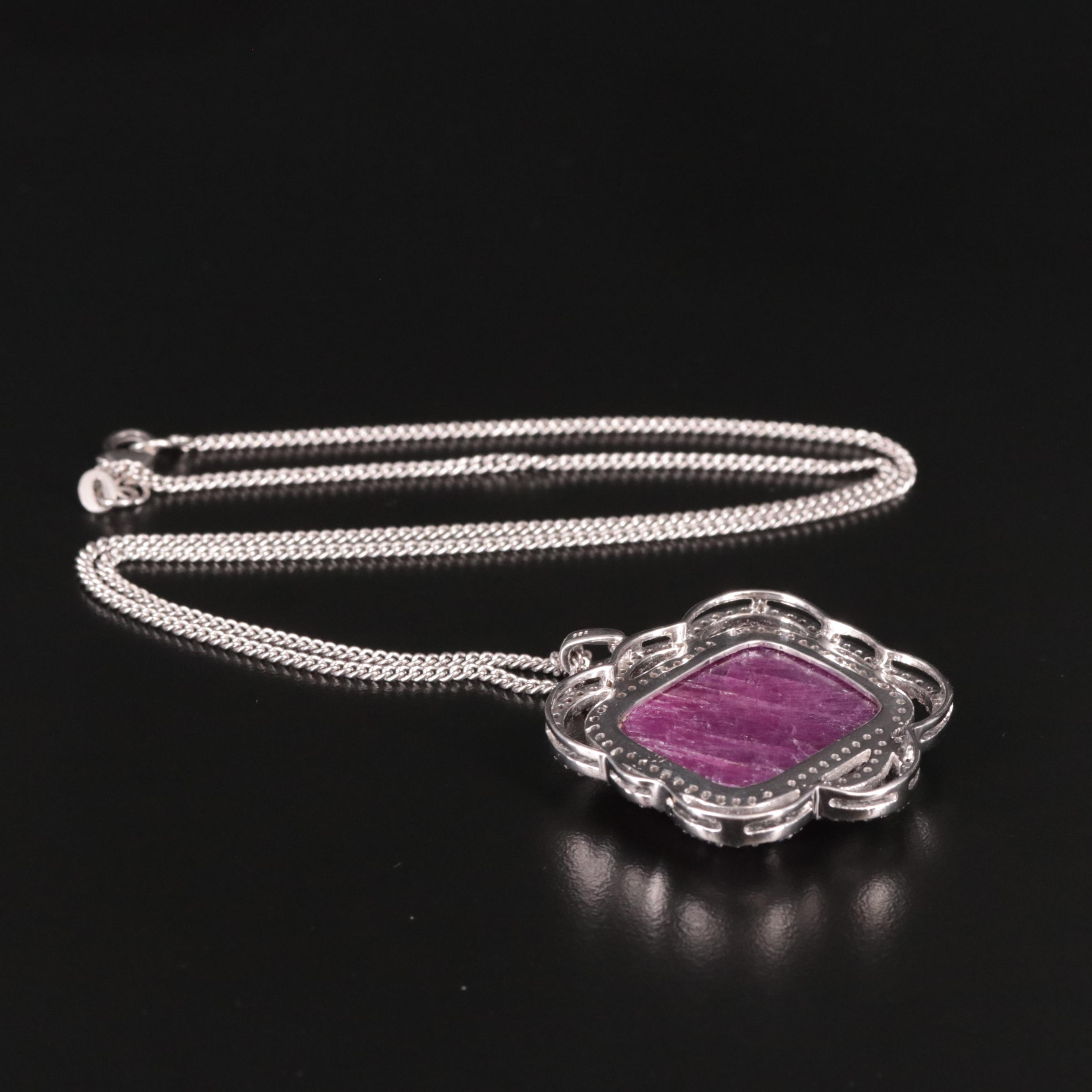 Sterling Sapphire, Diamond and Cubic Zirconia  Pendant Necklace