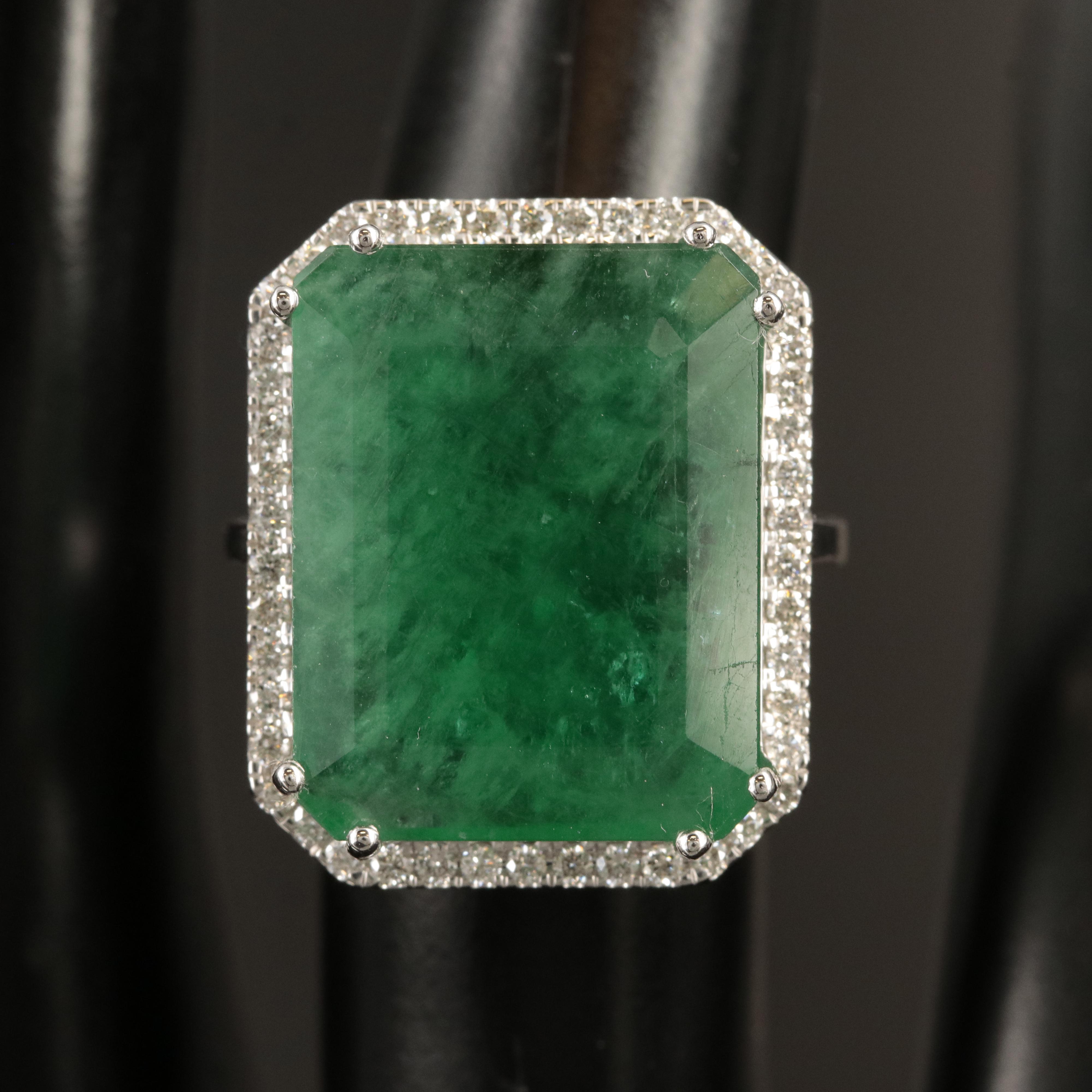 18K 15.37 CT Emerald and Diamond Ring