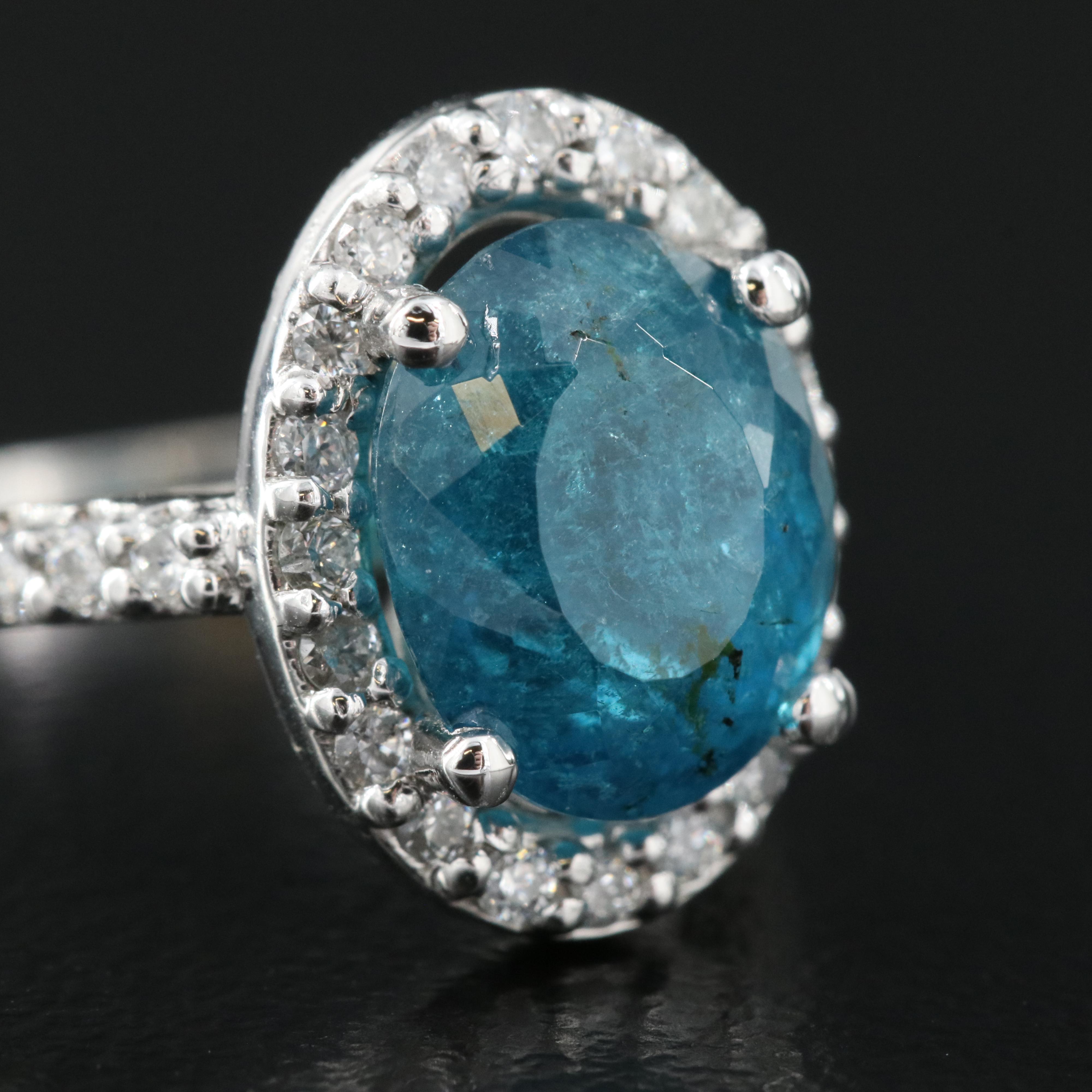 14K 2.85 CT Paraíba Tourmaline and Diamond Ring with GIA Report