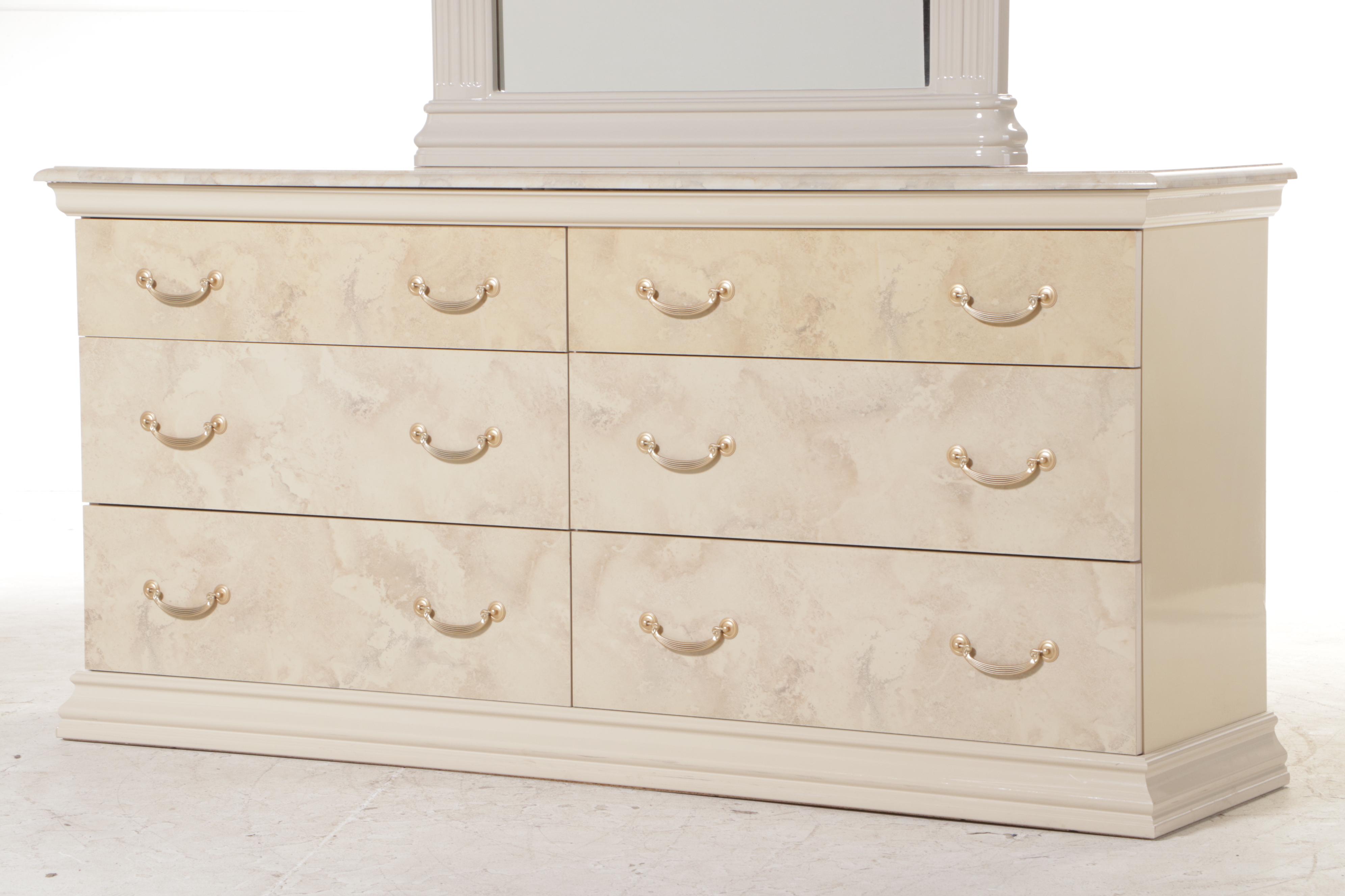 Italian Art Deco Style Marbleized Six-Drawer Dresser, circa 2000