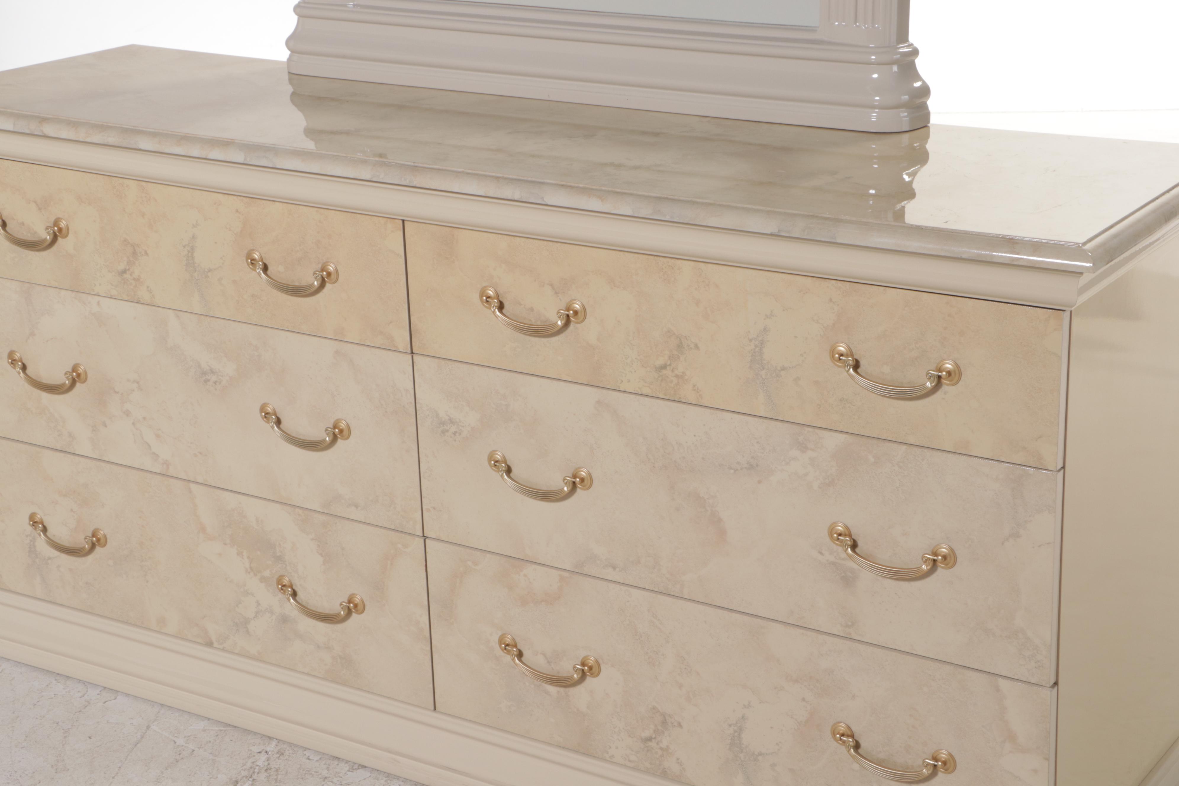 Italian Art Deco Style Marbleized Six-Drawer Dresser, circa 2000