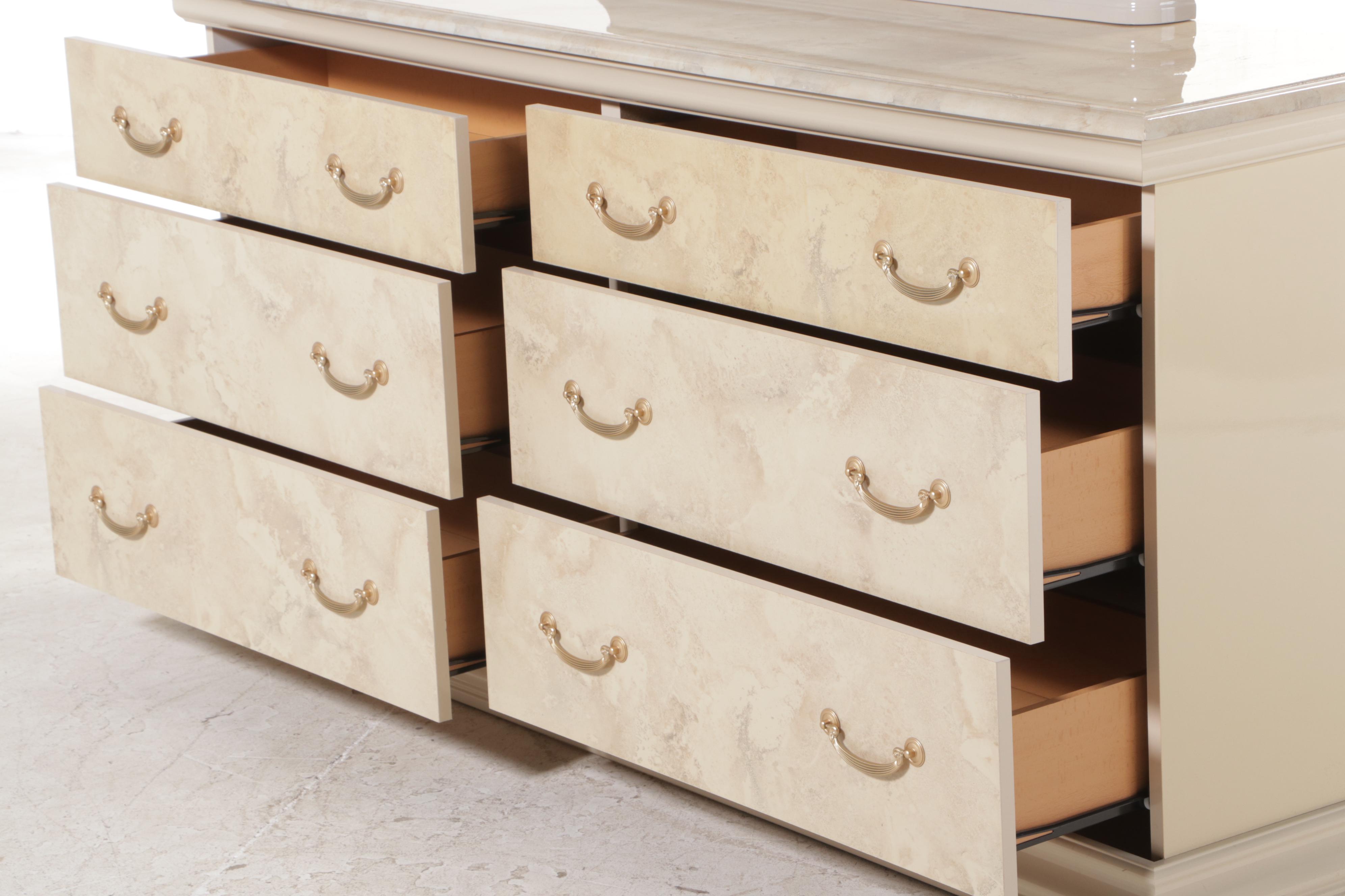 Italian Art Deco Style Marbleized Six-Drawer Dresser, circa 2000