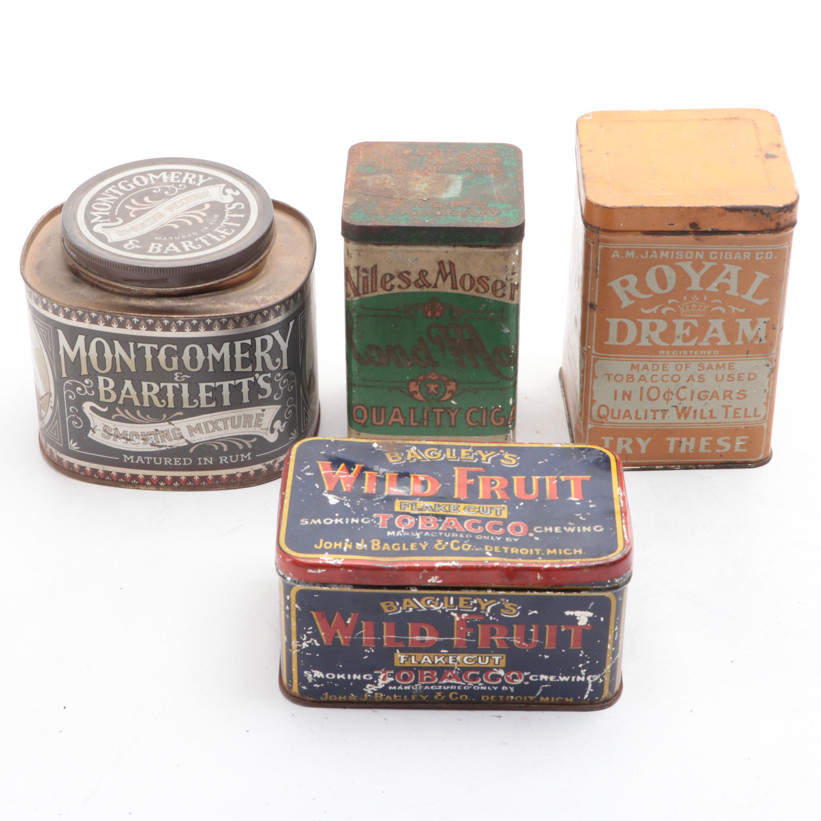 Sweet Burley, Royal Dream, Wild Fruit, Union Leader with Other Tobacco Tins