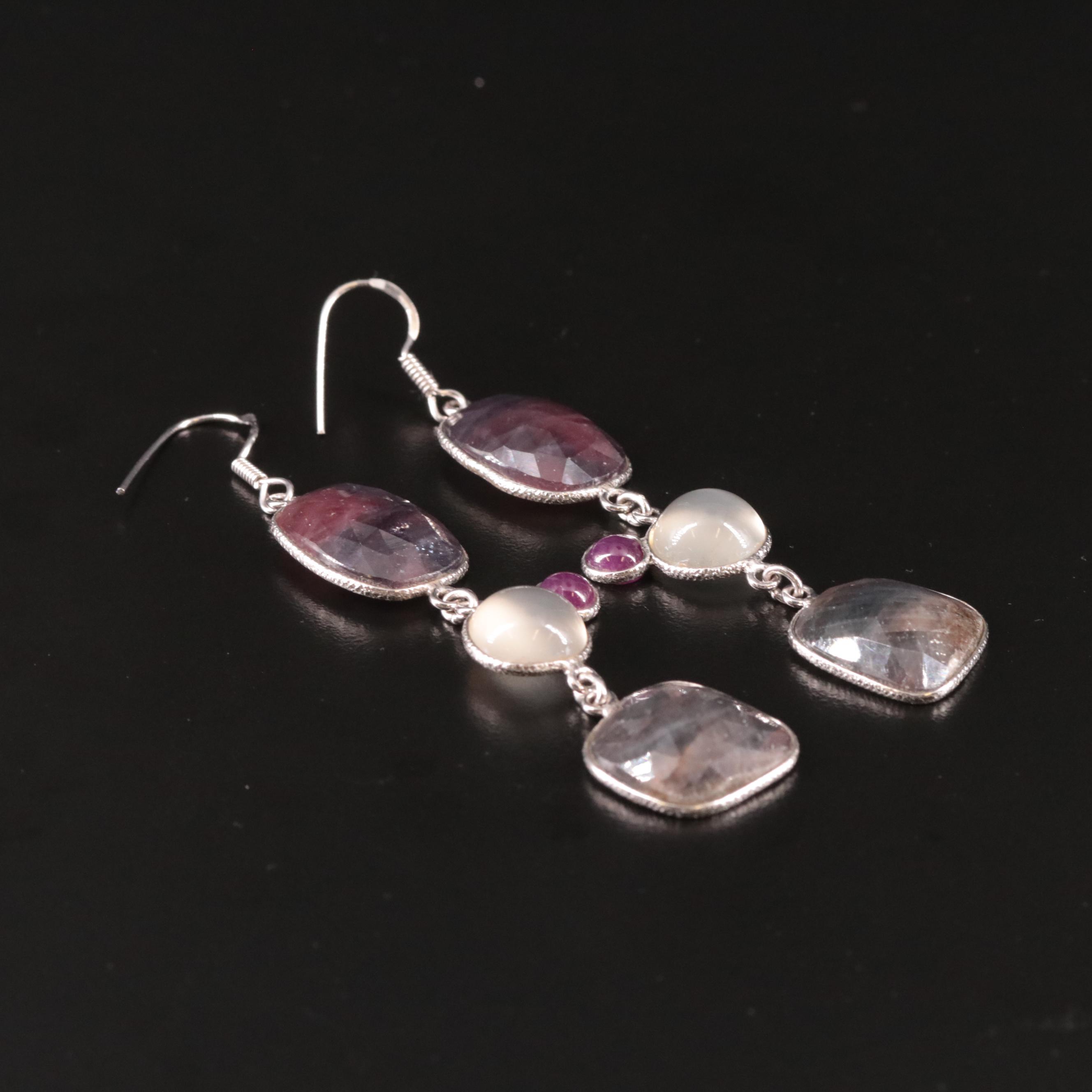 Sterling Sapphire and Moonstone Earrings