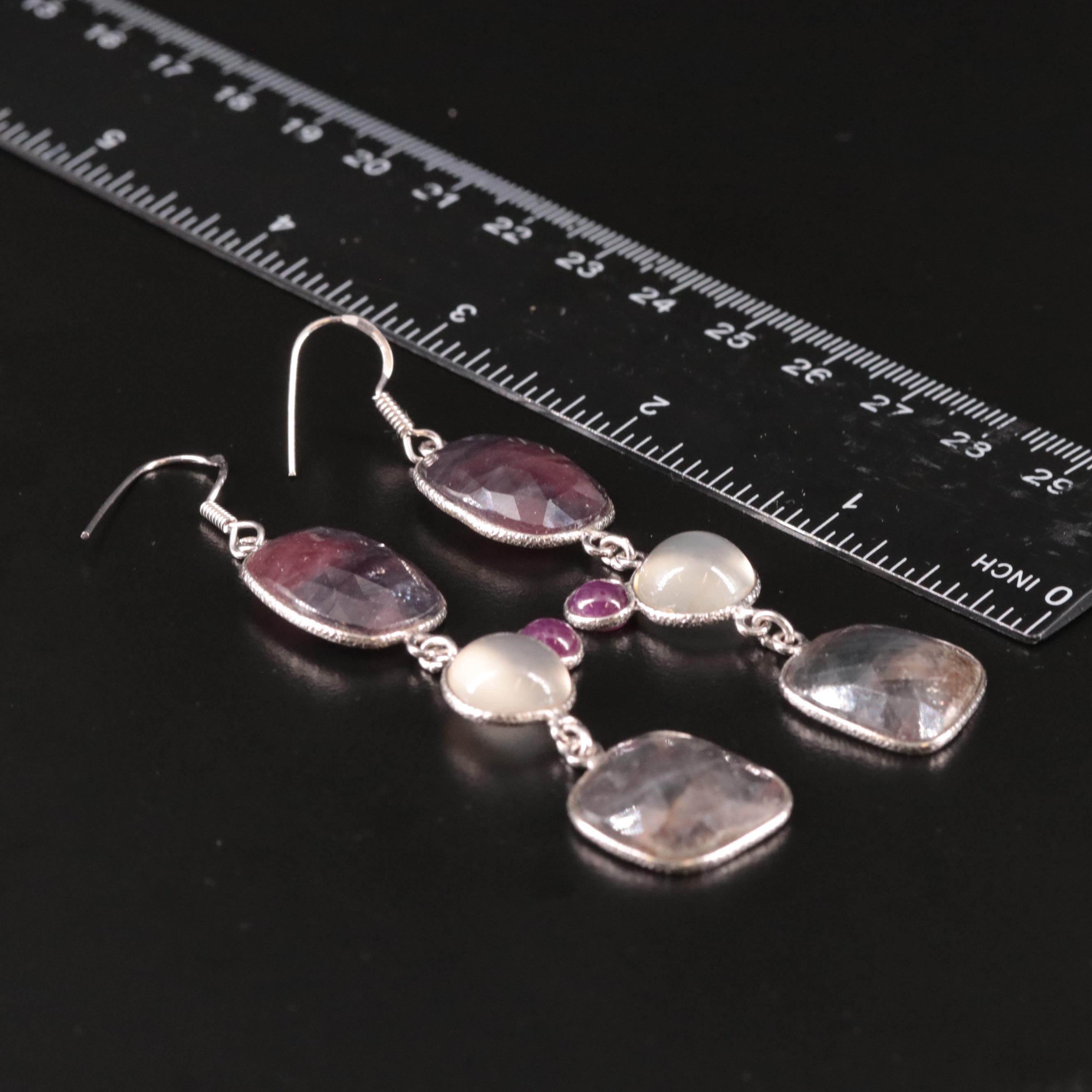 Sterling Sapphire and Moonstone Earrings