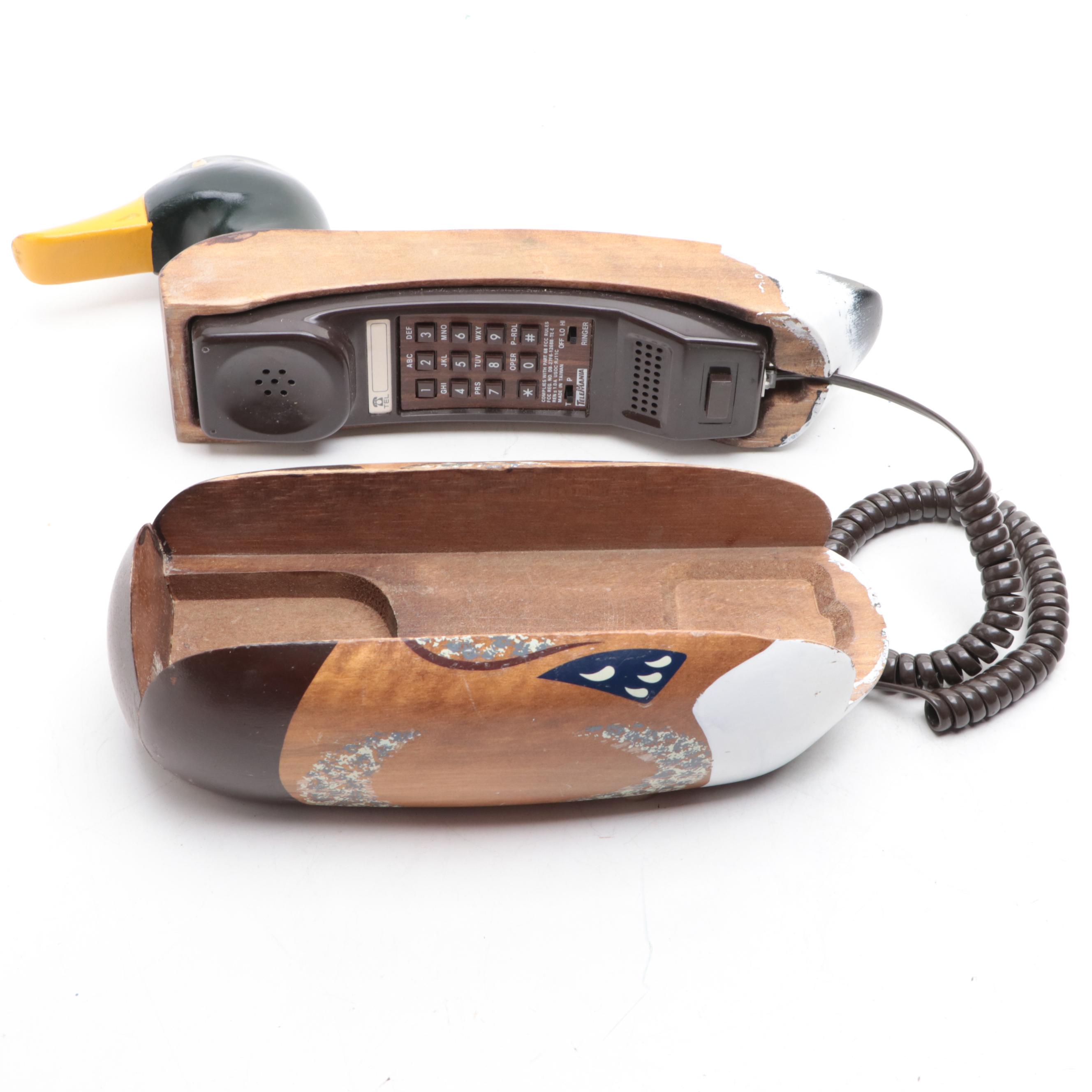 Telemania Wooden Mallard Duck Telephone in Disguise