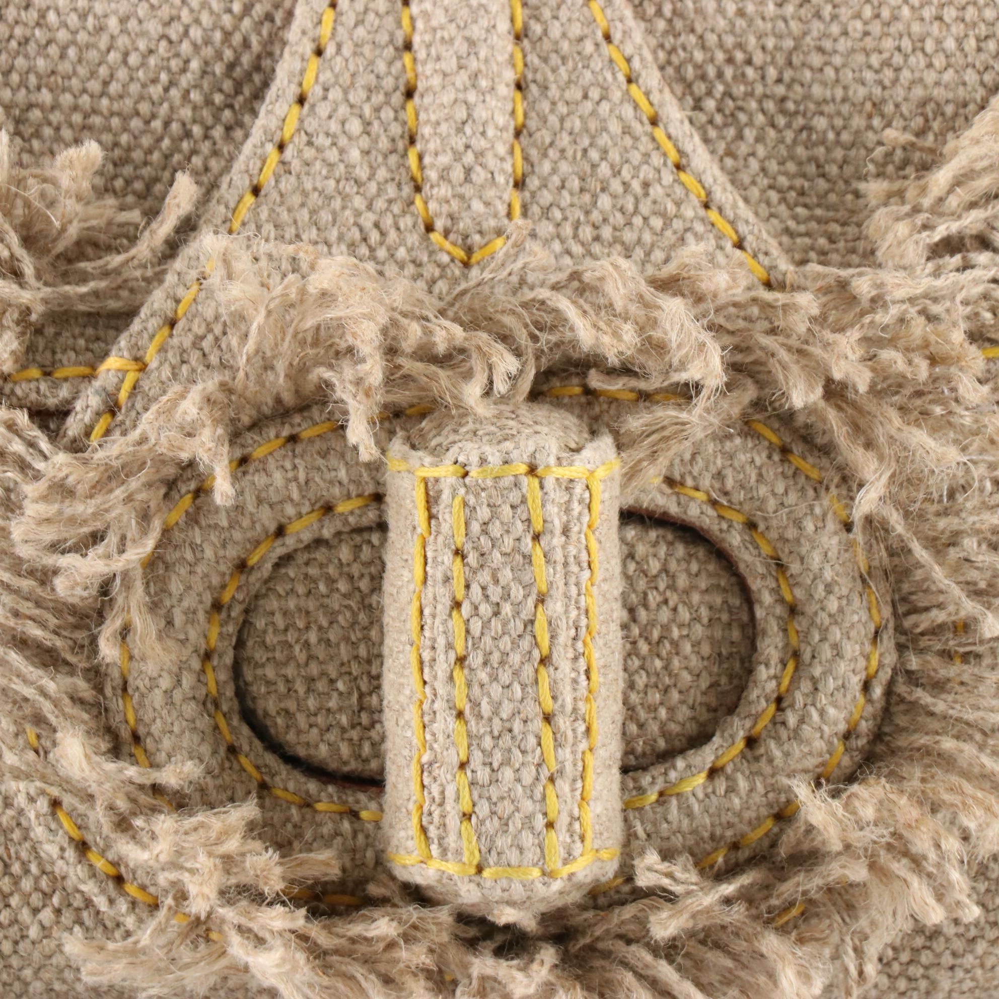 Prada Medium Flap Shoulder Bag in Fringed Linen Canvas