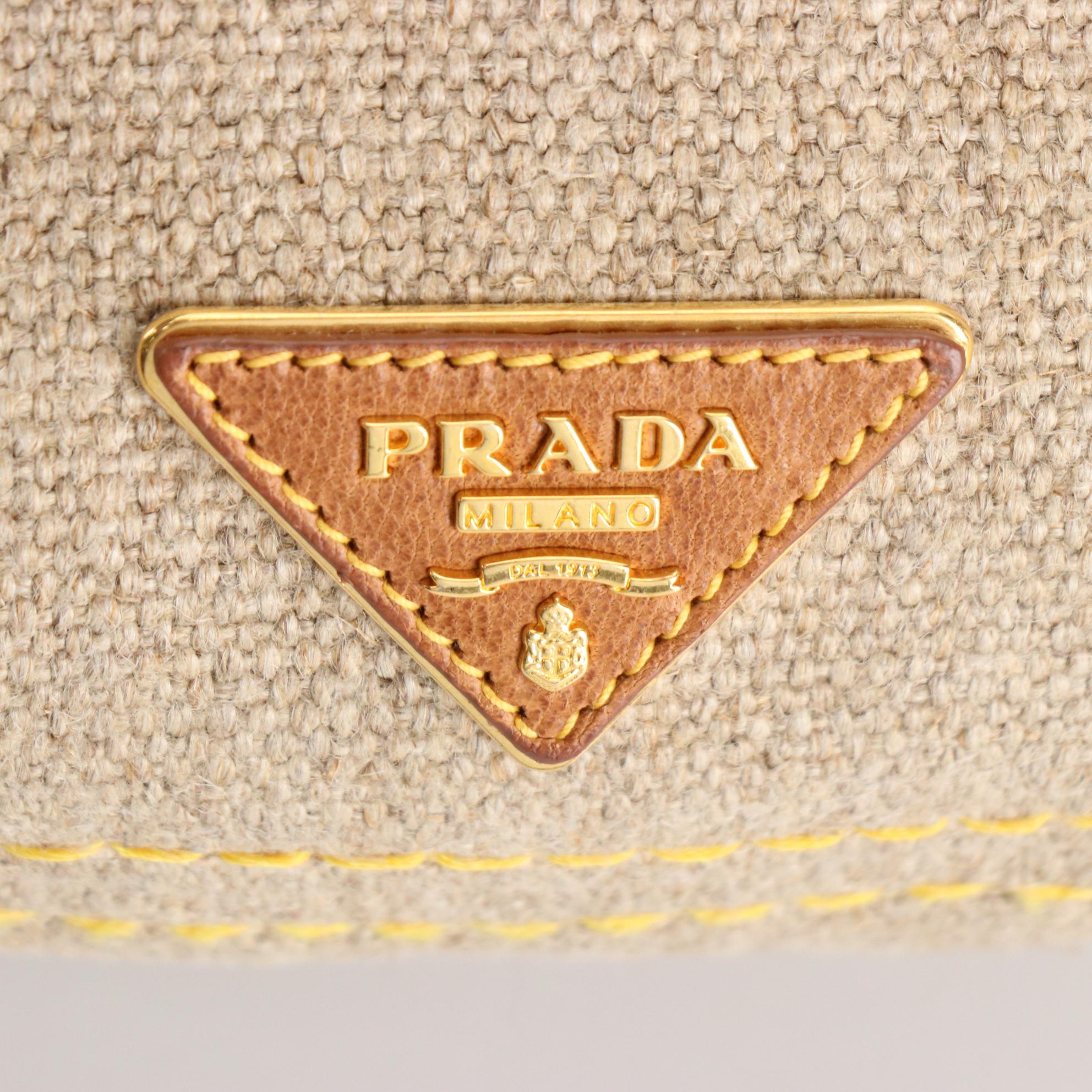 Prada Medium Flap Shoulder Bag in Fringed Linen Canvas