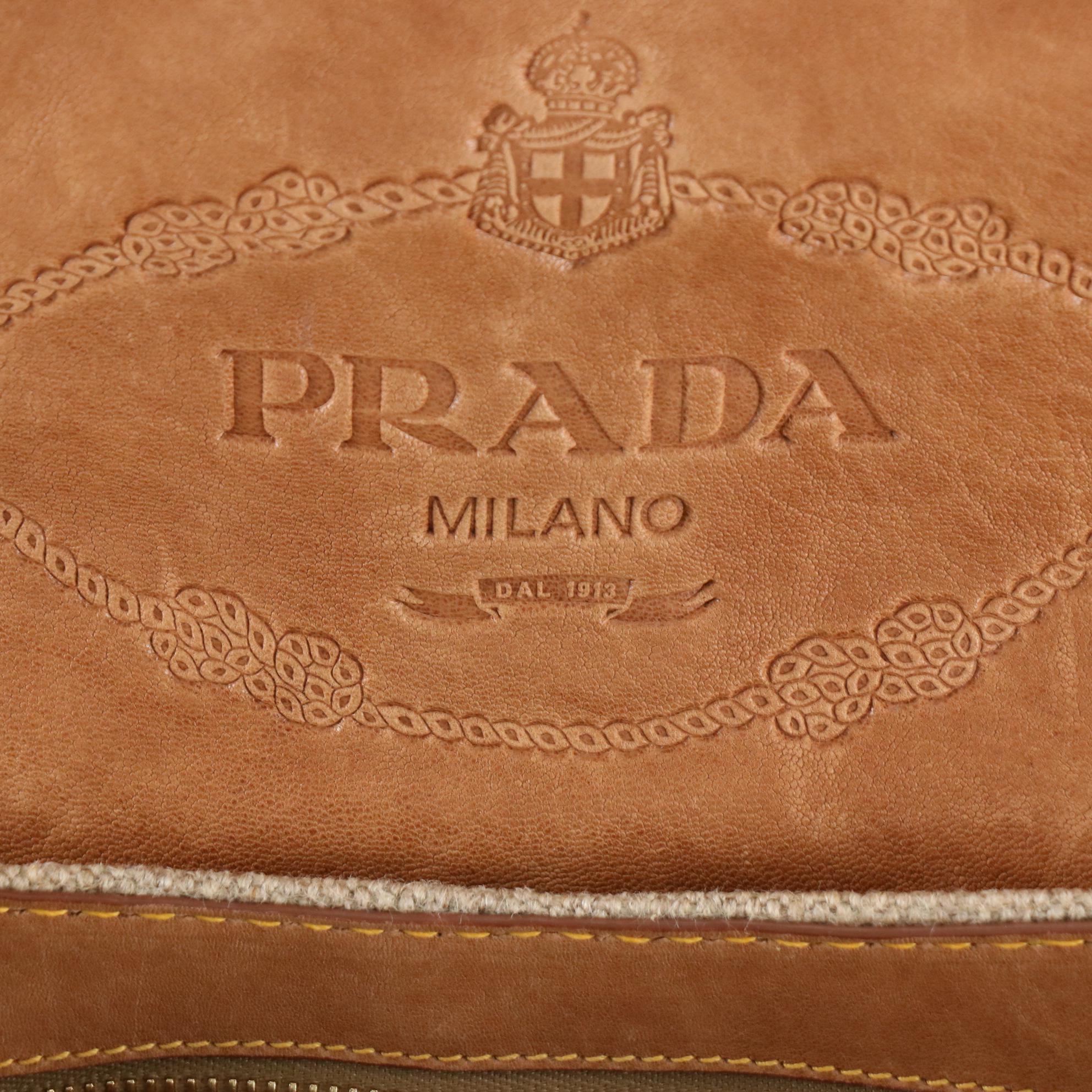 Prada Medium Flap Shoulder Bag in Fringed Linen Canvas