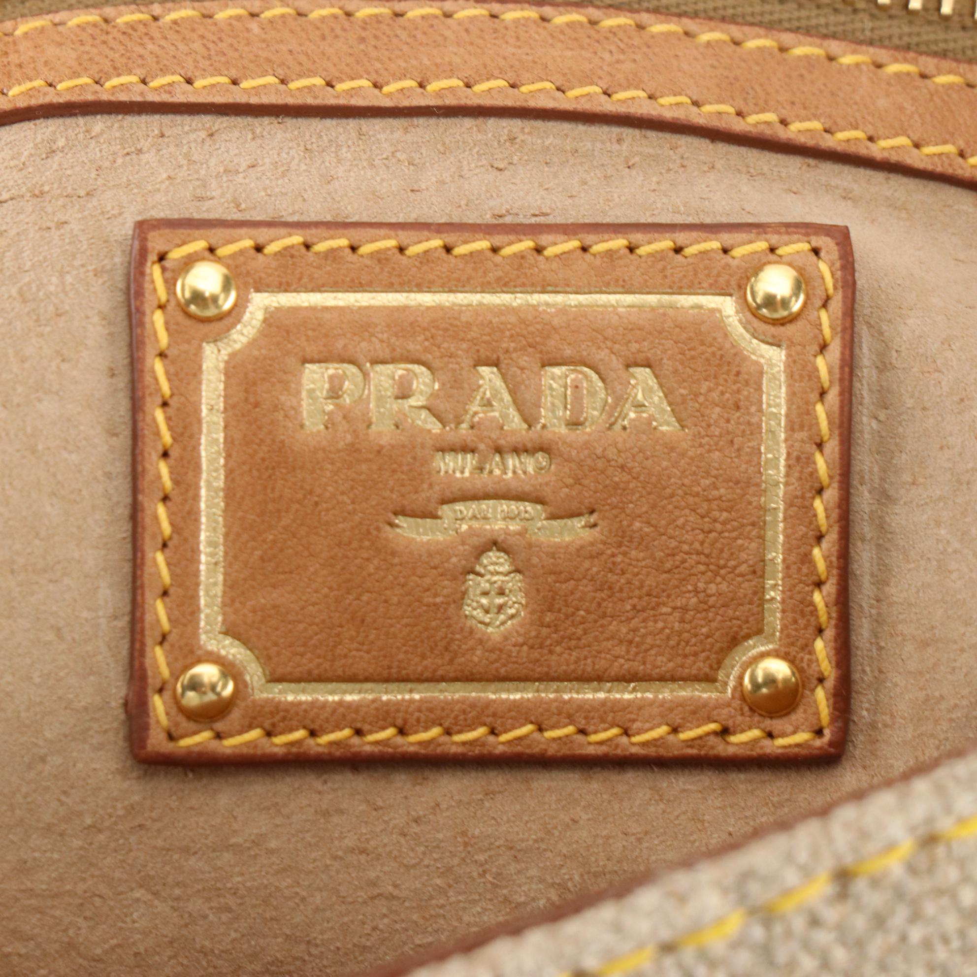 Prada Medium Flap Shoulder Bag in Fringed Linen Canvas