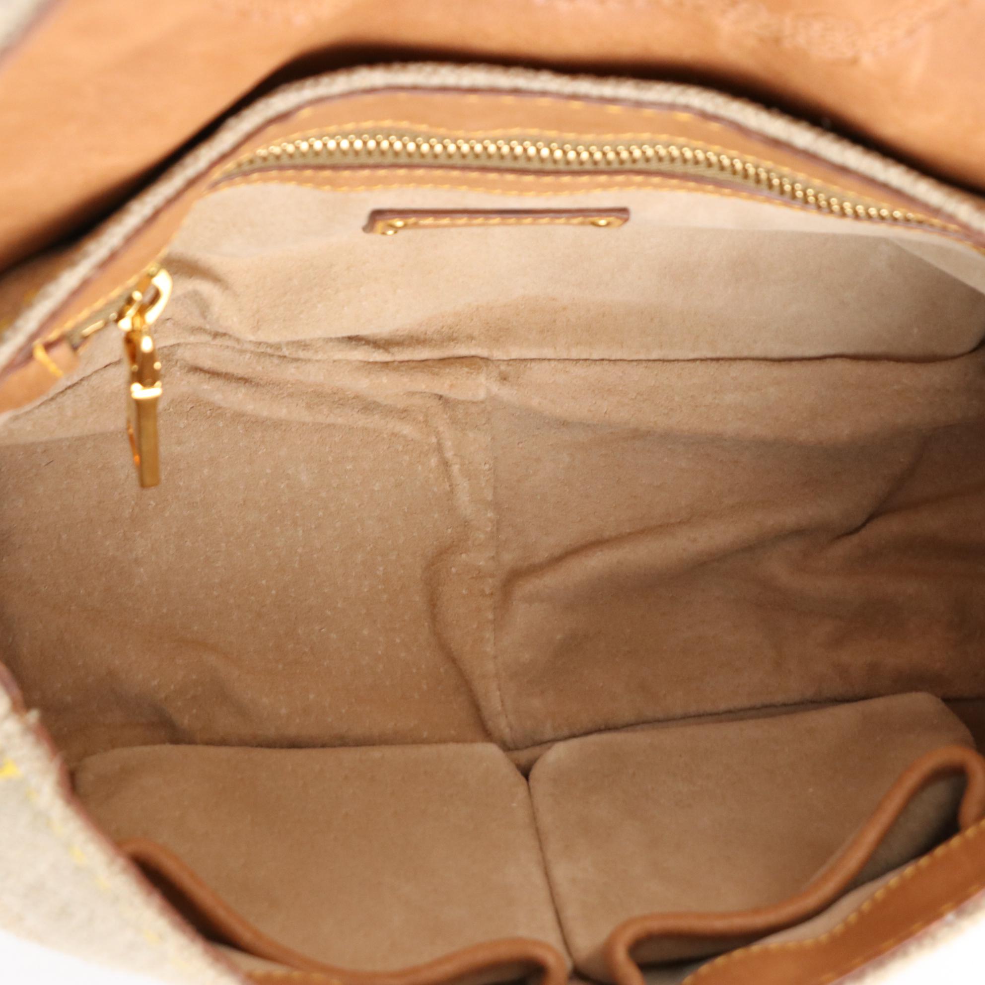 Prada Medium Flap Shoulder Bag in Fringed Linen Canvas