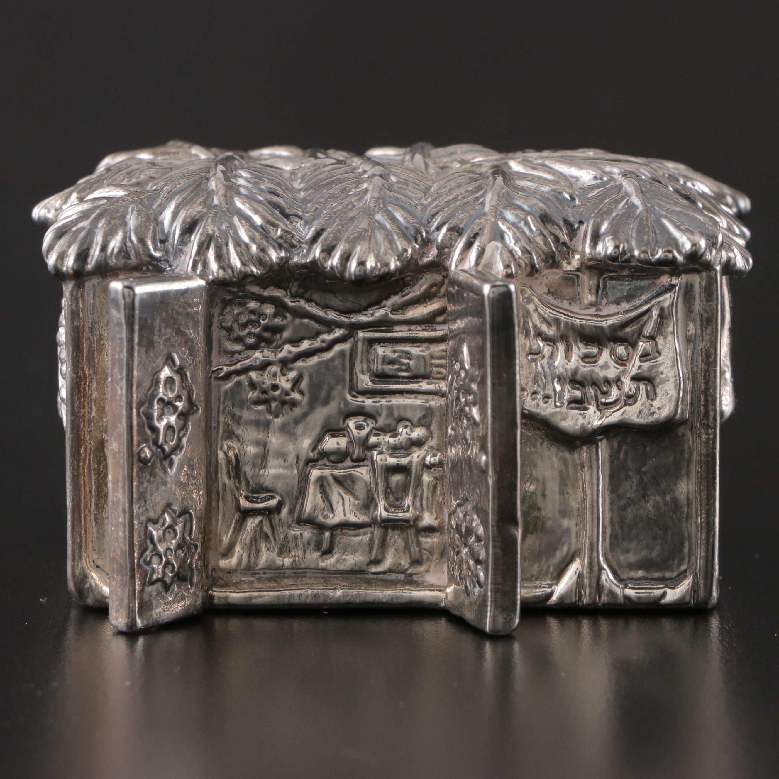 Electroform Sterling Silver Suhkkah, Seder Plate and Wine Bottle Figurines