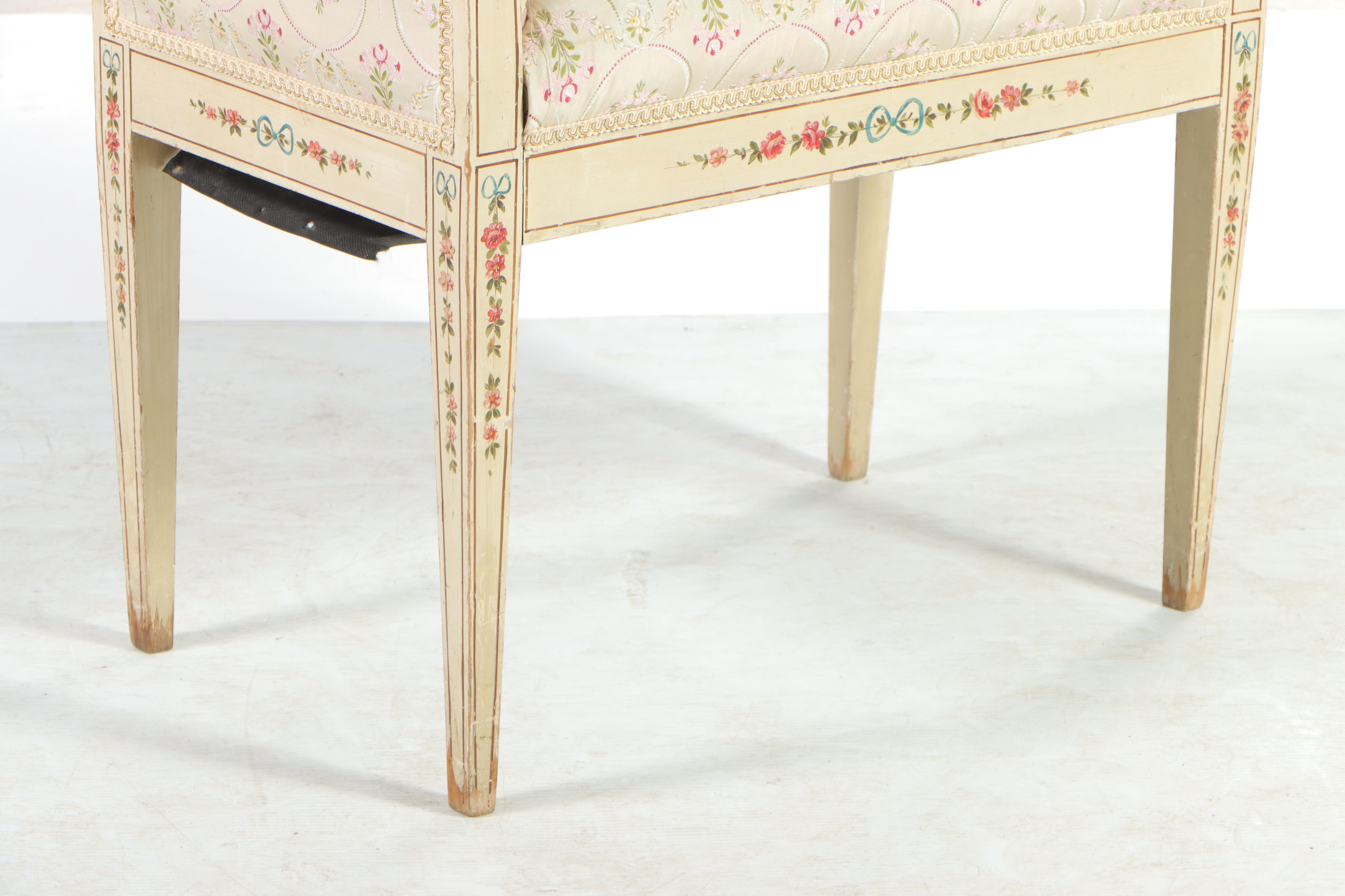 Cream-Painted and Paint-Decorated Upholstered Vanity Bench, Early to Mid 20th C