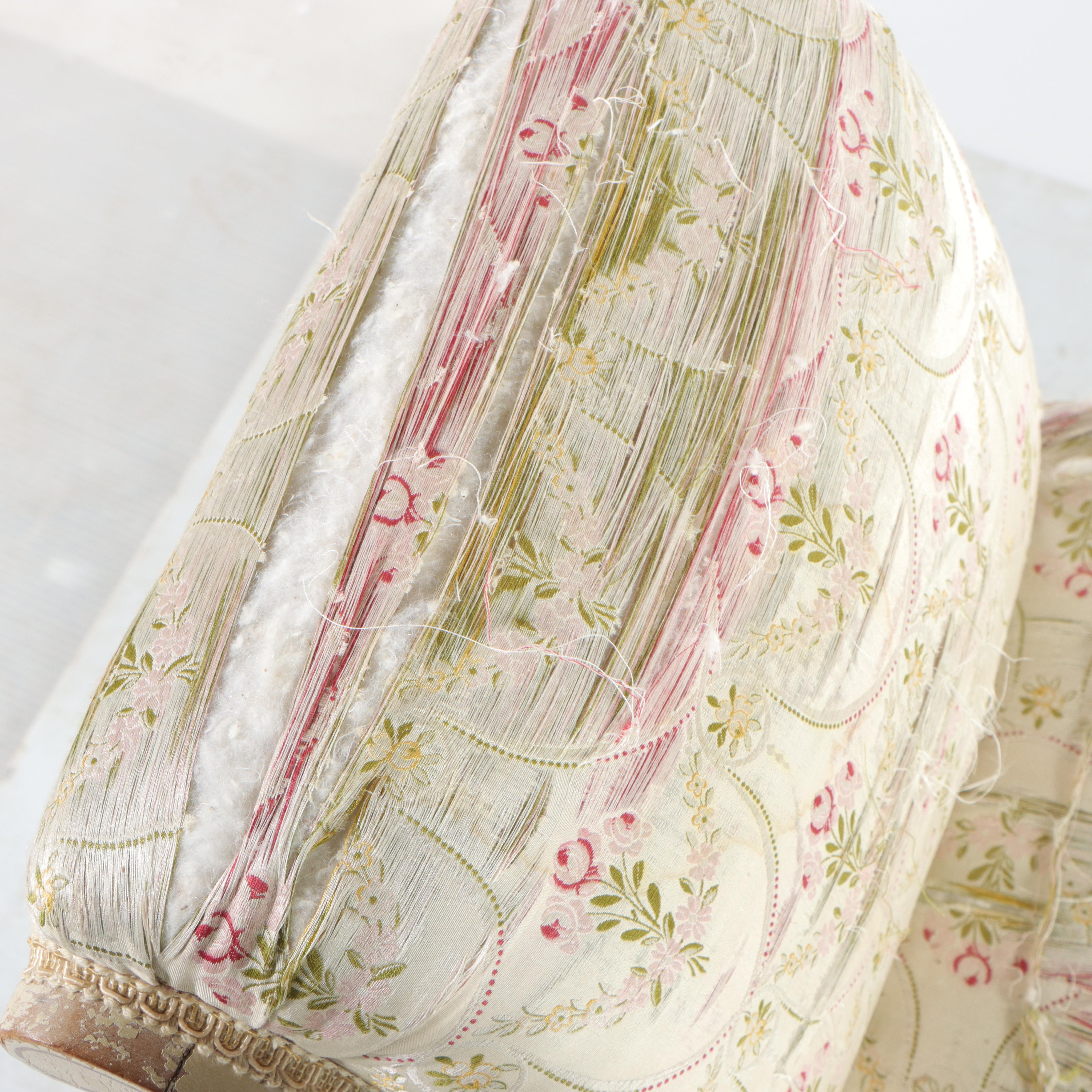 Cream-Painted and Paint-Decorated Upholstered Vanity Bench, Early to Mid 20th C