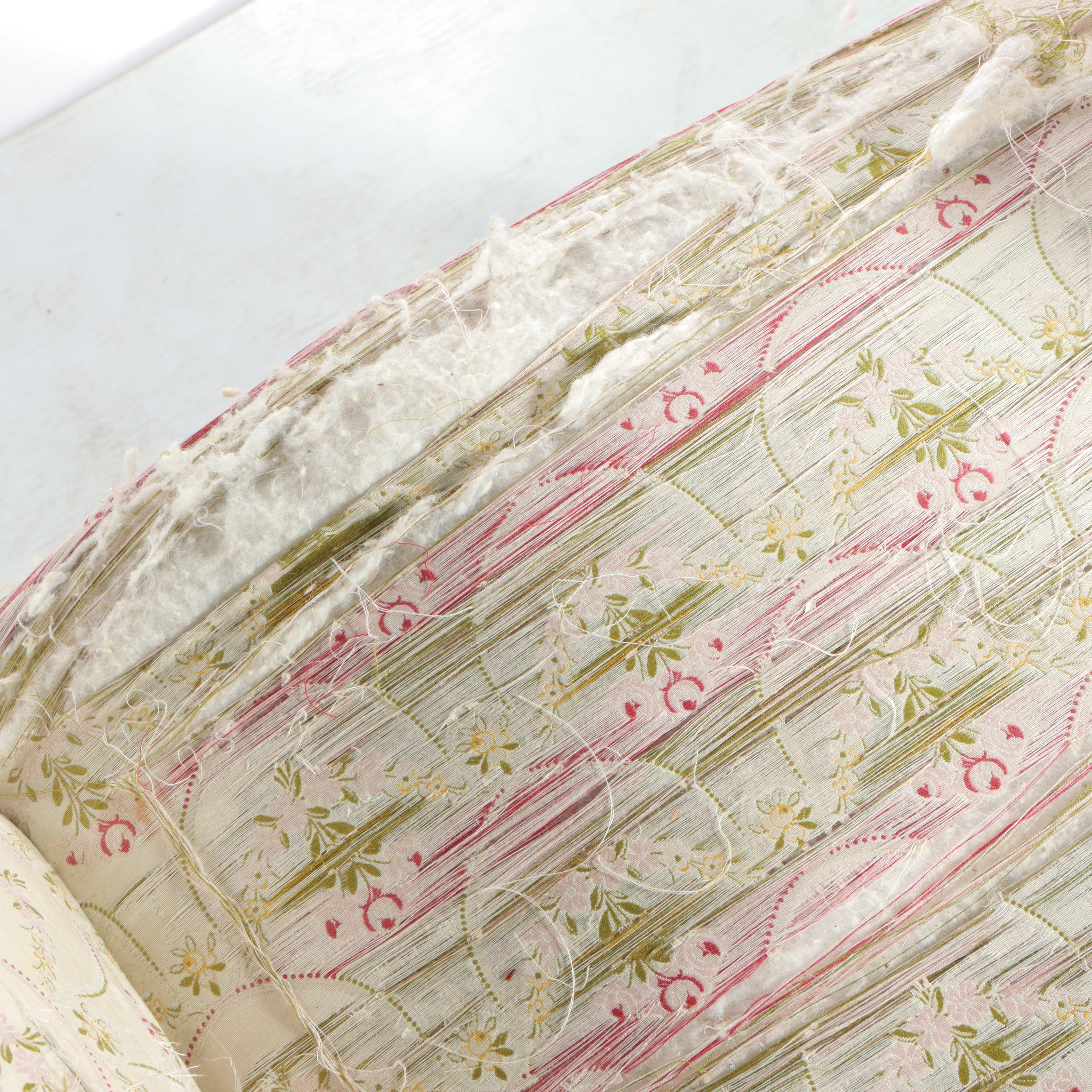 Cream-Painted and Paint-Decorated Upholstered Vanity Bench, Early to Mid 20th C