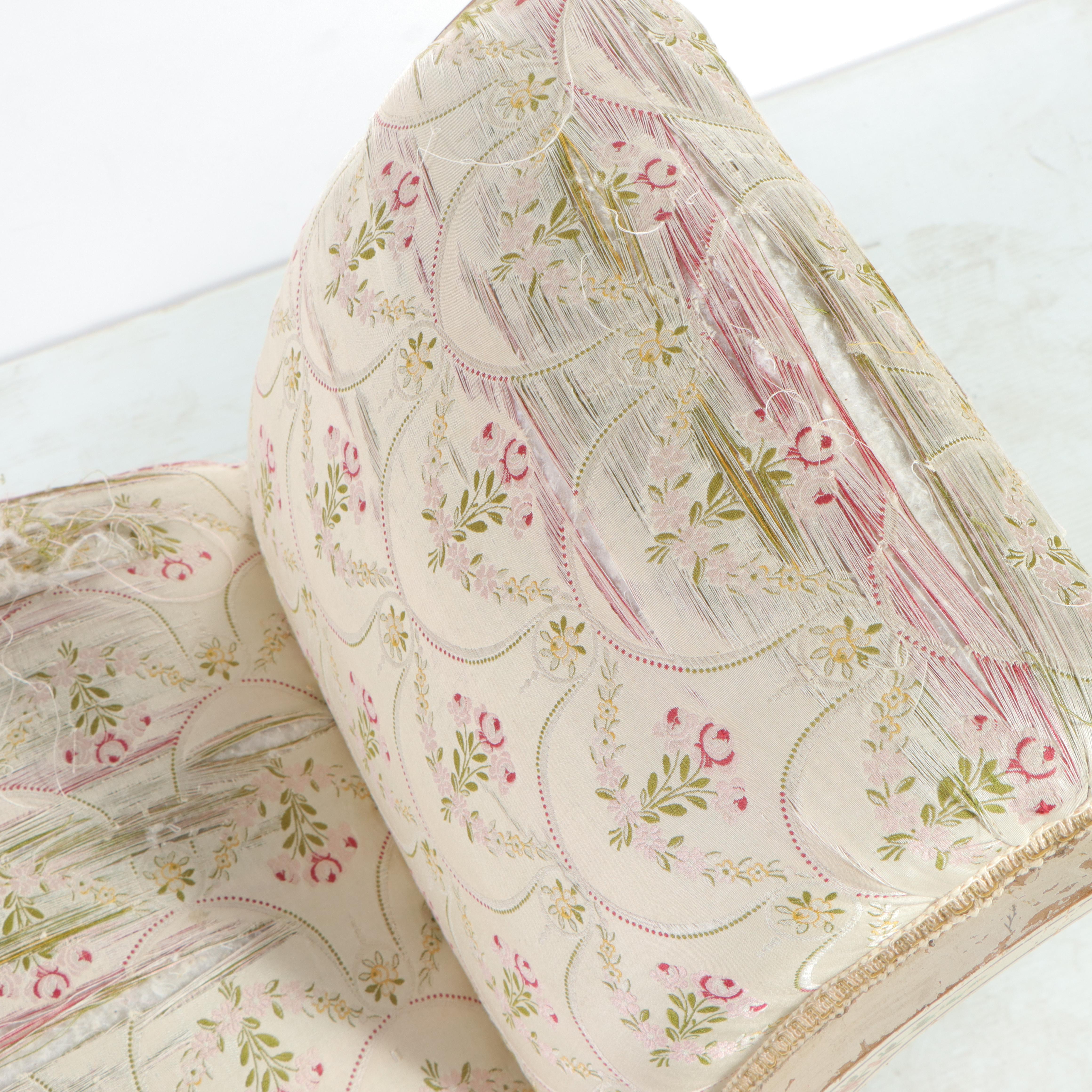 Cream-Painted and Paint-Decorated Upholstered Vanity Bench, Early to Mid 20th C