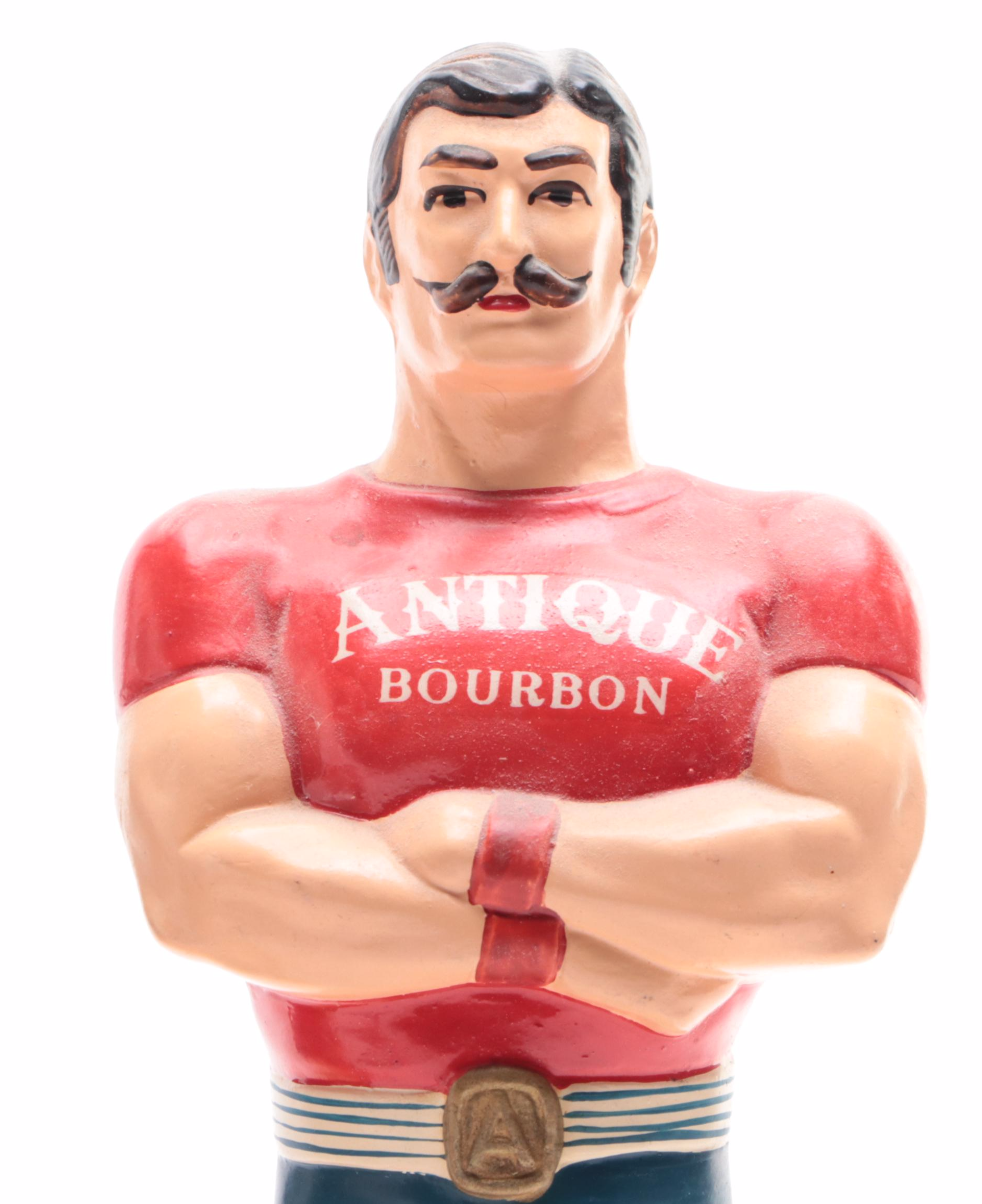 Painted Plaster "Antique Bourbon" Figures of Sea Captain and Strong Man